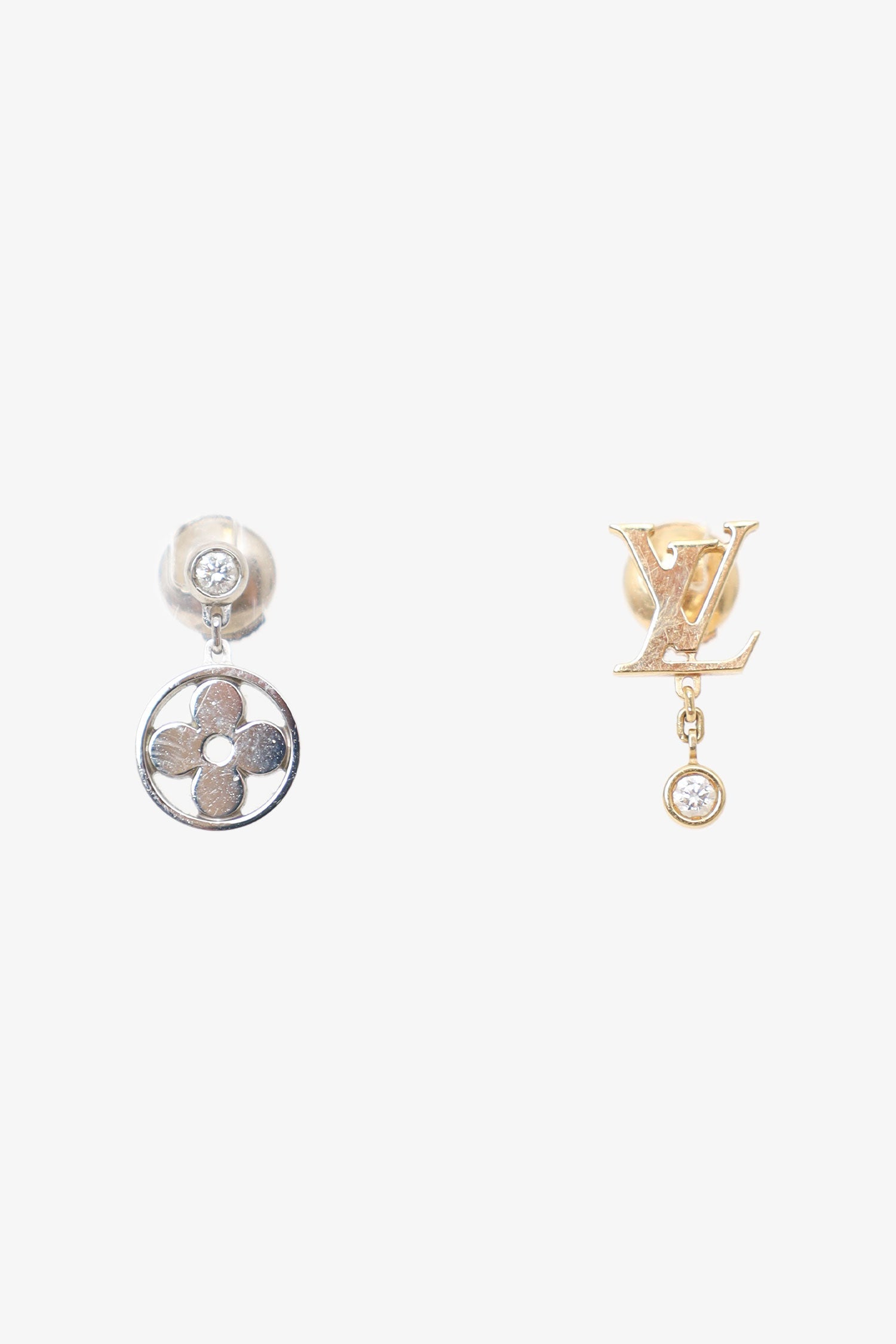 Louis Vuitton 18K White/Yellow Gold Idylle Blossom LV Logo Diamond Ear Studs