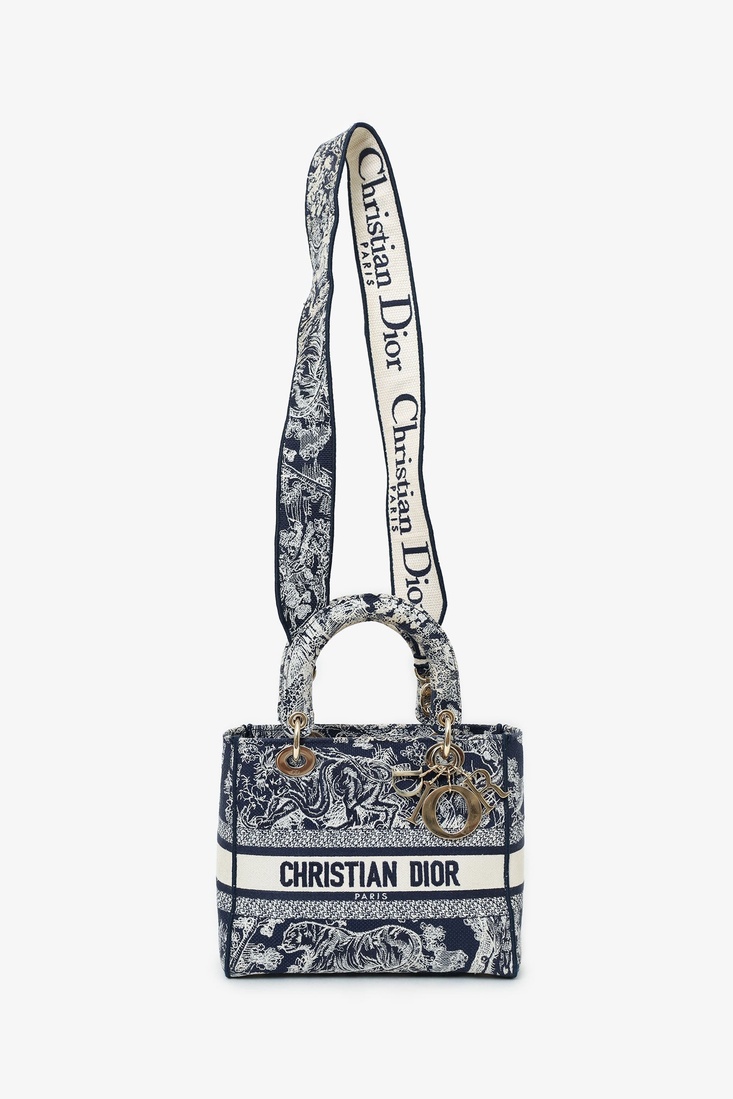 Christian Dior Black/White Toile de Jouy 'Lady D-Lite' Top Handle with Strap