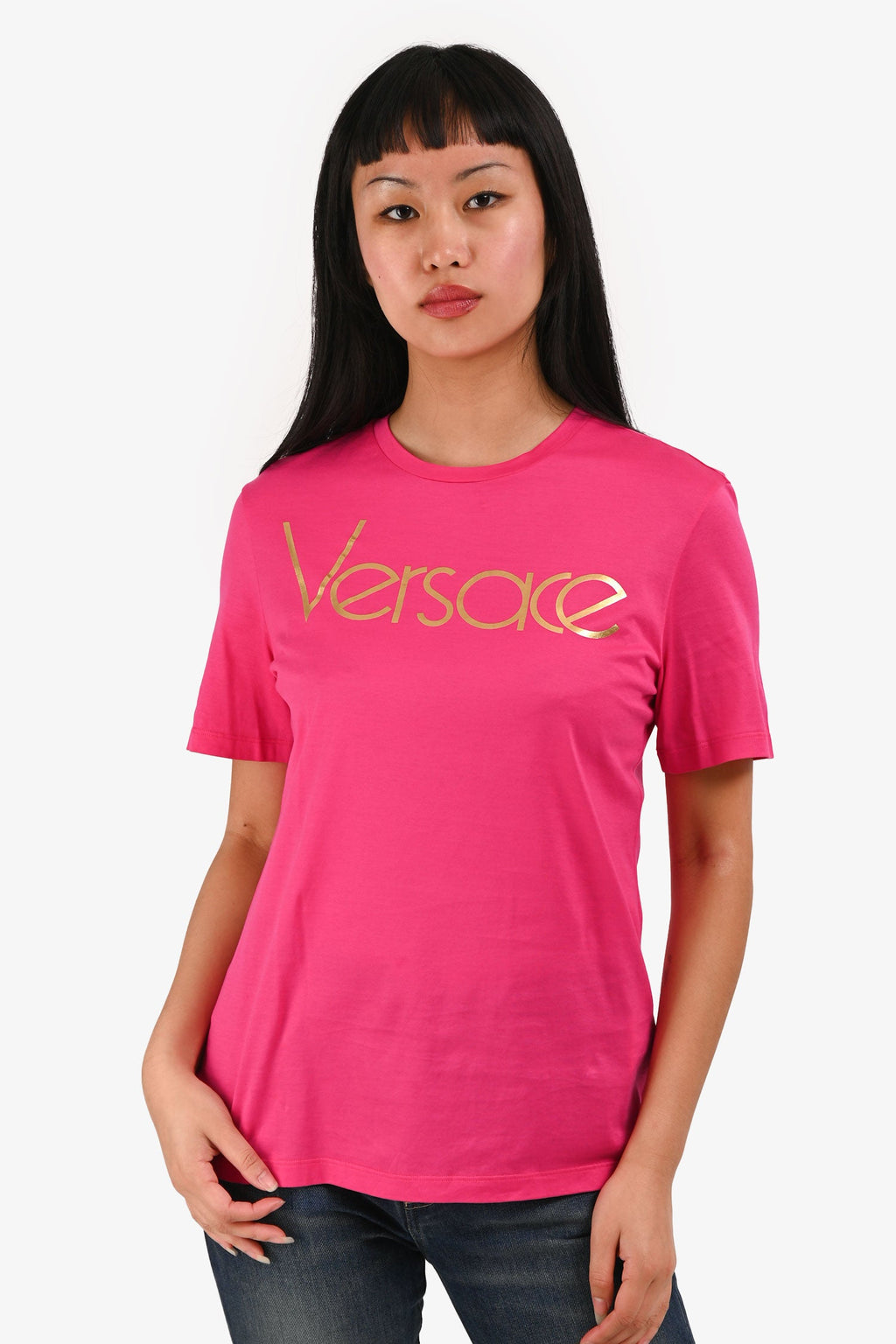 Versace Pink/Gold Logo T Shirt Size 36