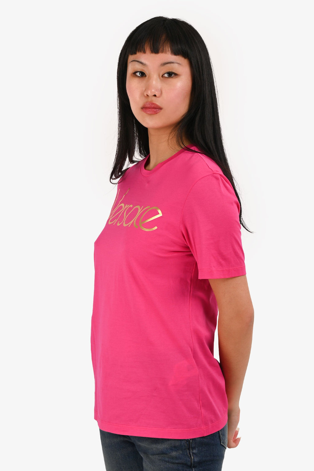 Versace Pink/Gold Logo T Shirt Size 36