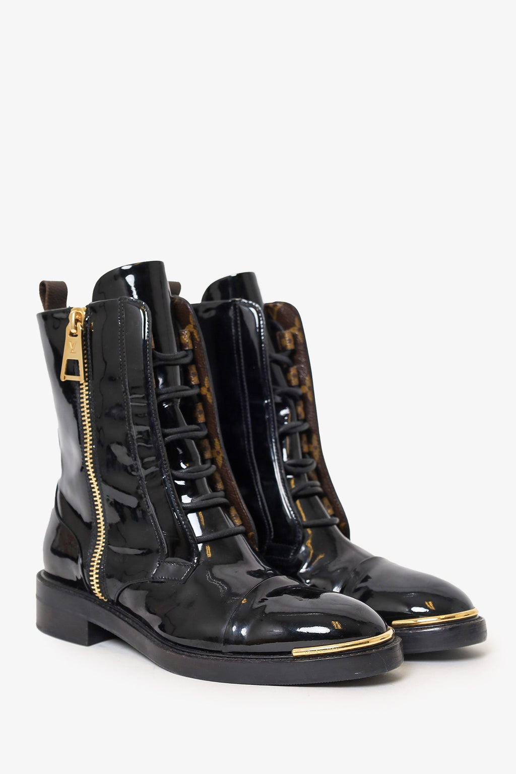 Louis Vuitton Patent Leather Combat Boots Size 37