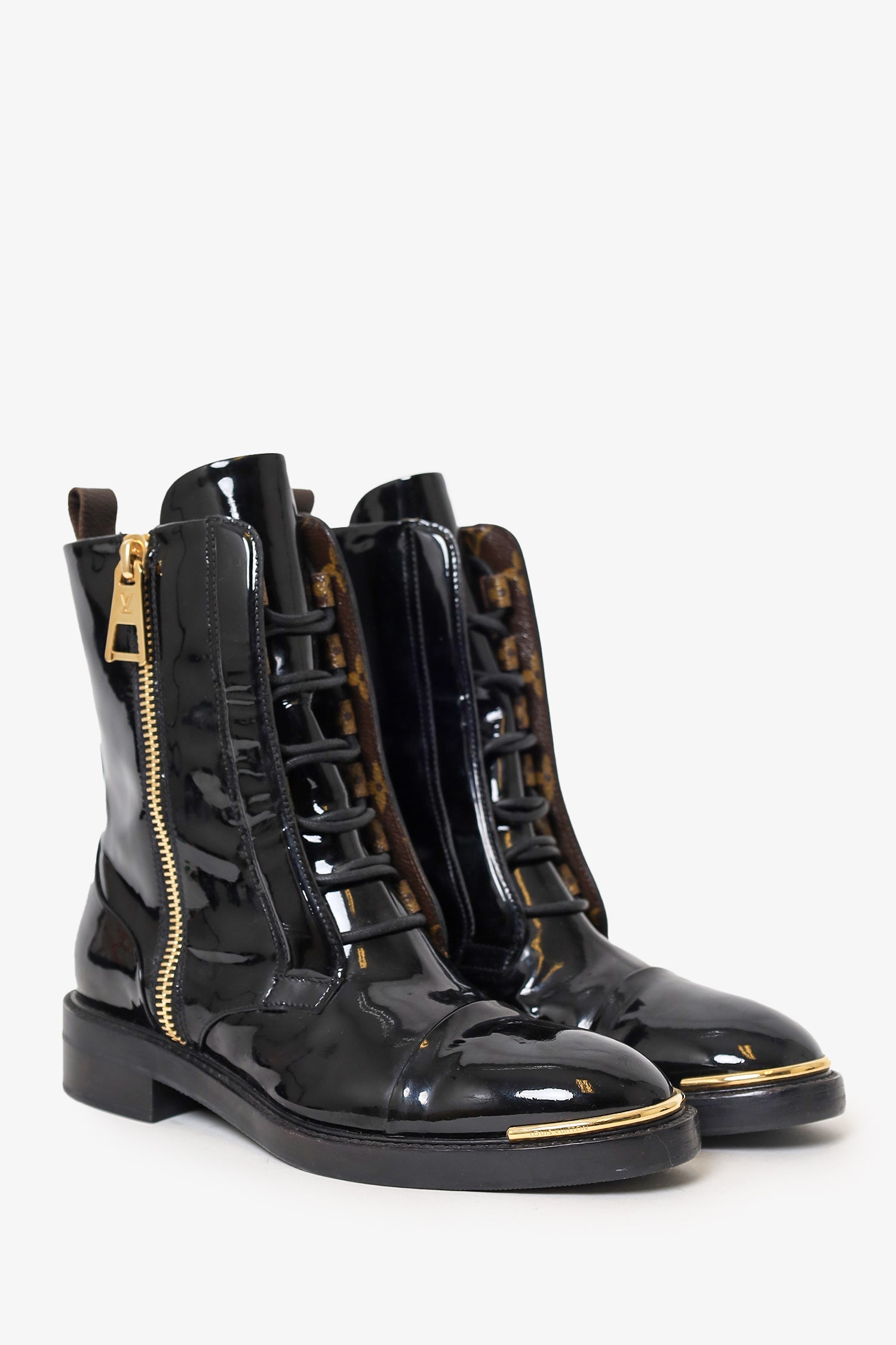 Louis Vuitton Patent Leather Combat Boots Size 37