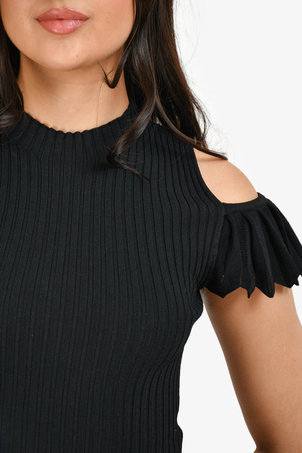 Maje Black Ribbed Knit Off Shoulder Mini Dress Size 1