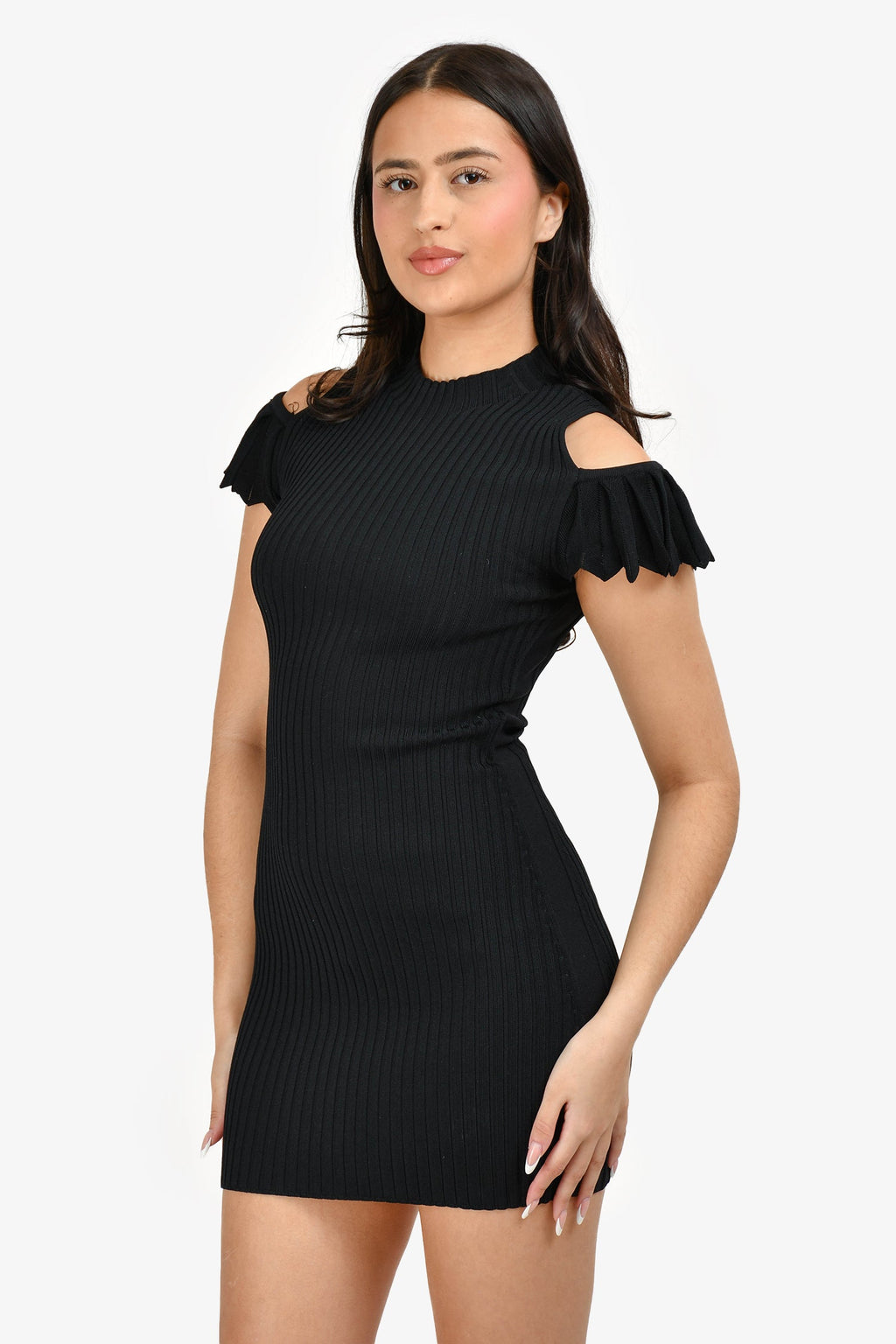 Maje Black Ribbed Knit Off Shoulder Mini Dress Size 1