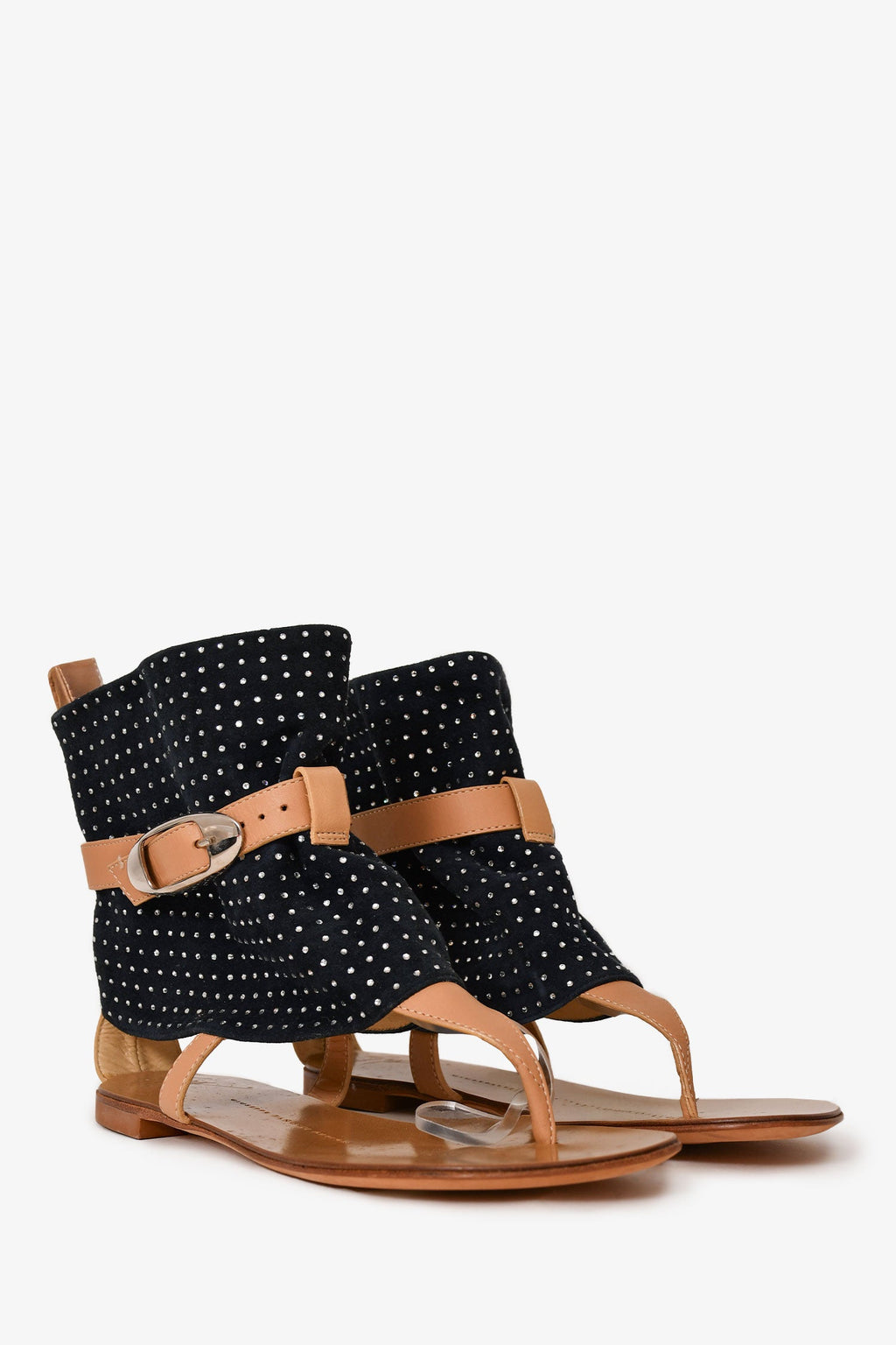 Giuseppe Zanotti Beige/Navy Suede/Leather Crystal Embellished Sandals Size 36