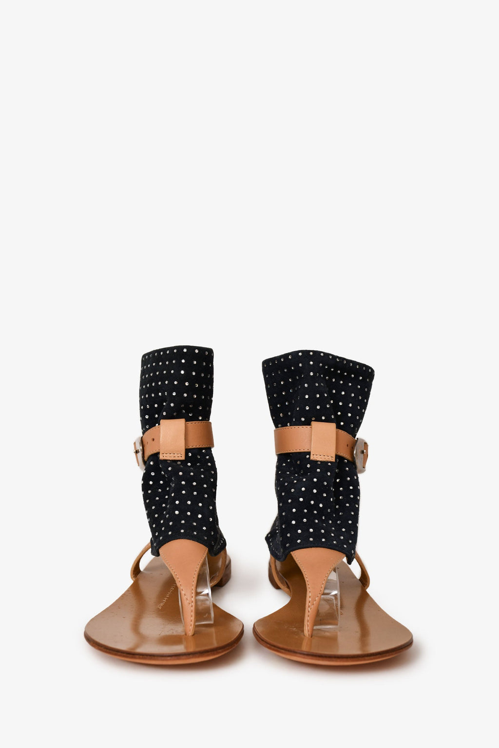 Giuseppe Zanotti Beige/Navy Suede/Leather Crystal Embellished Sandals Size 36