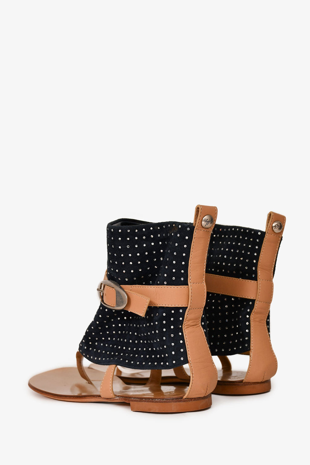 Giuseppe Zanotti Beige/Navy Suede/Leather Crystal Embellished Sandals Size 36