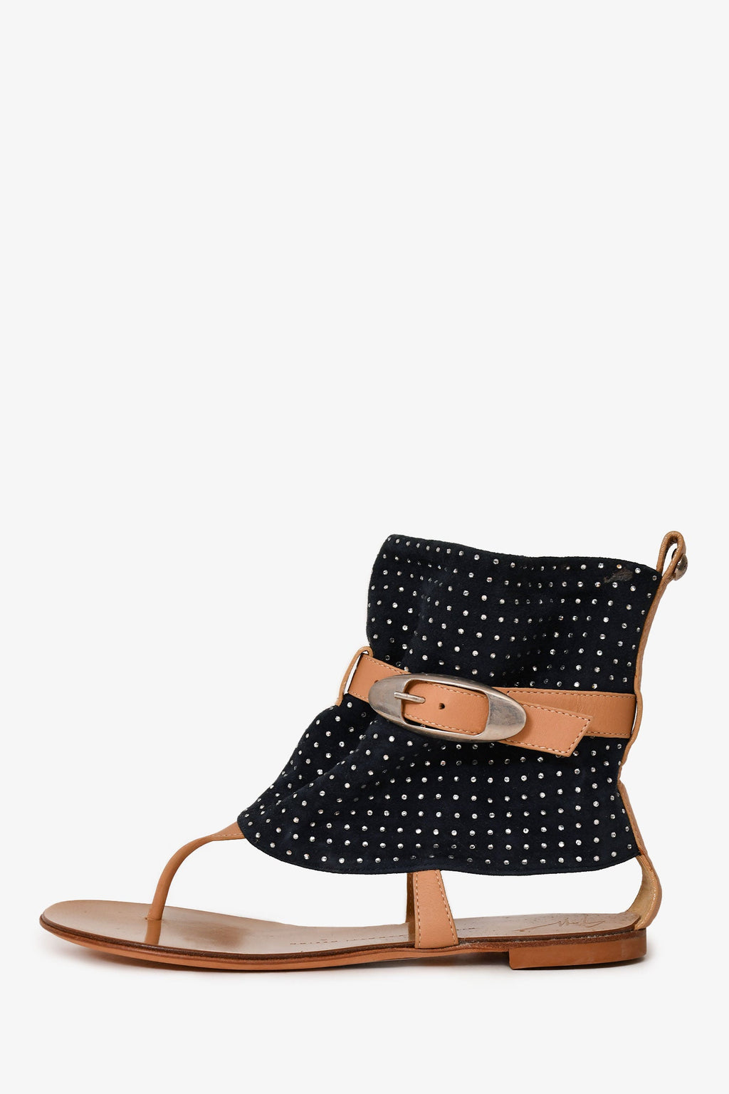 Giuseppe Zanotti Beige/Navy Suede/Leather Crystal Embellished Sandals Size 36
