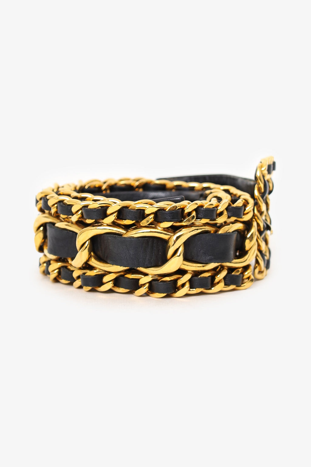 Pre-Loved Chanel™ Vintage Black Leather Gold Chain Belt Size 75