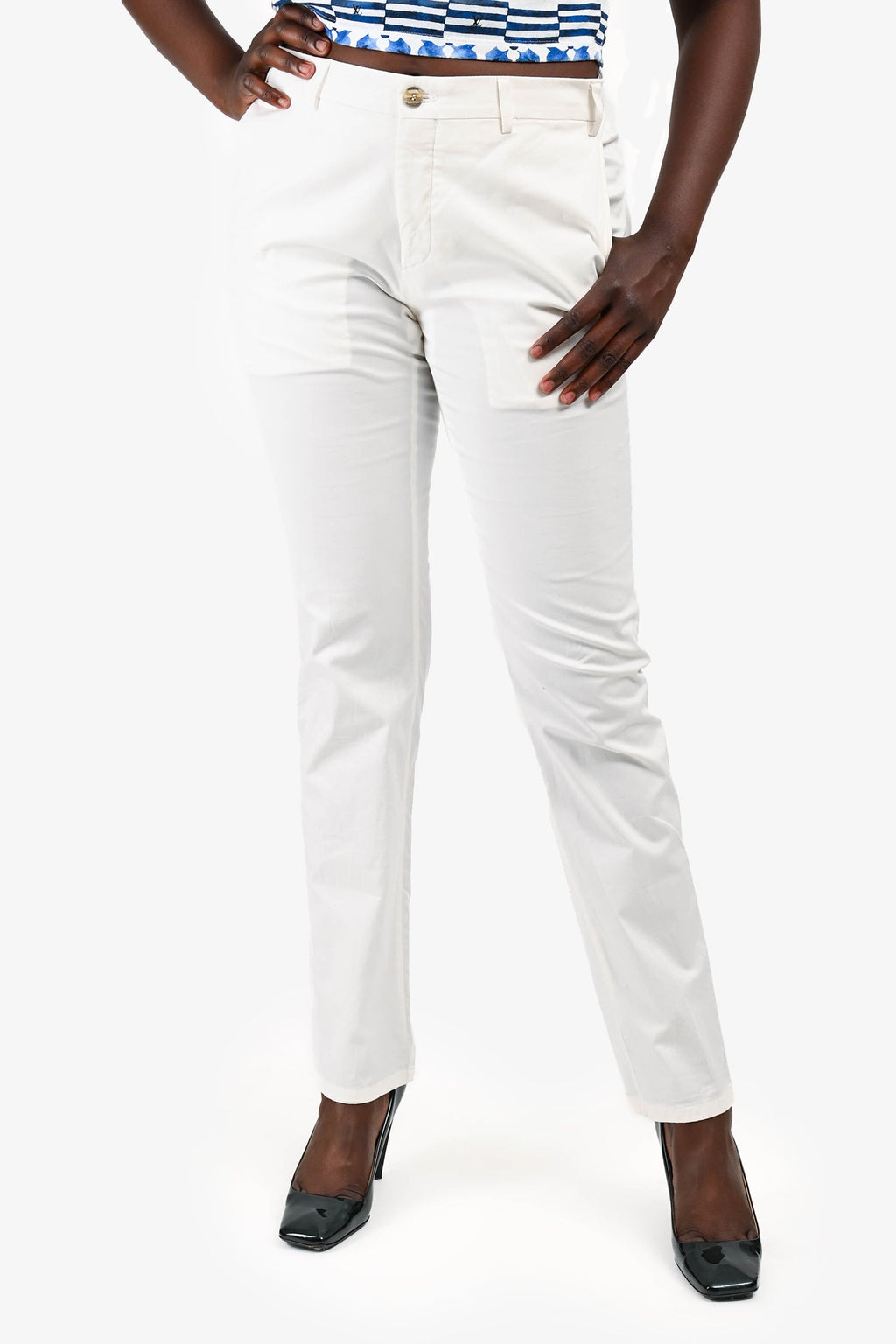 Canali White Cotton Slim Fit Trousers Size 50 Mens