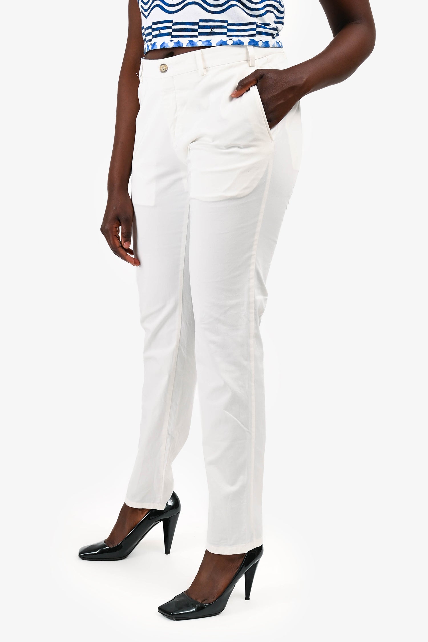 Canali White Cotton Slim Fit Trousers Size 50 Mens