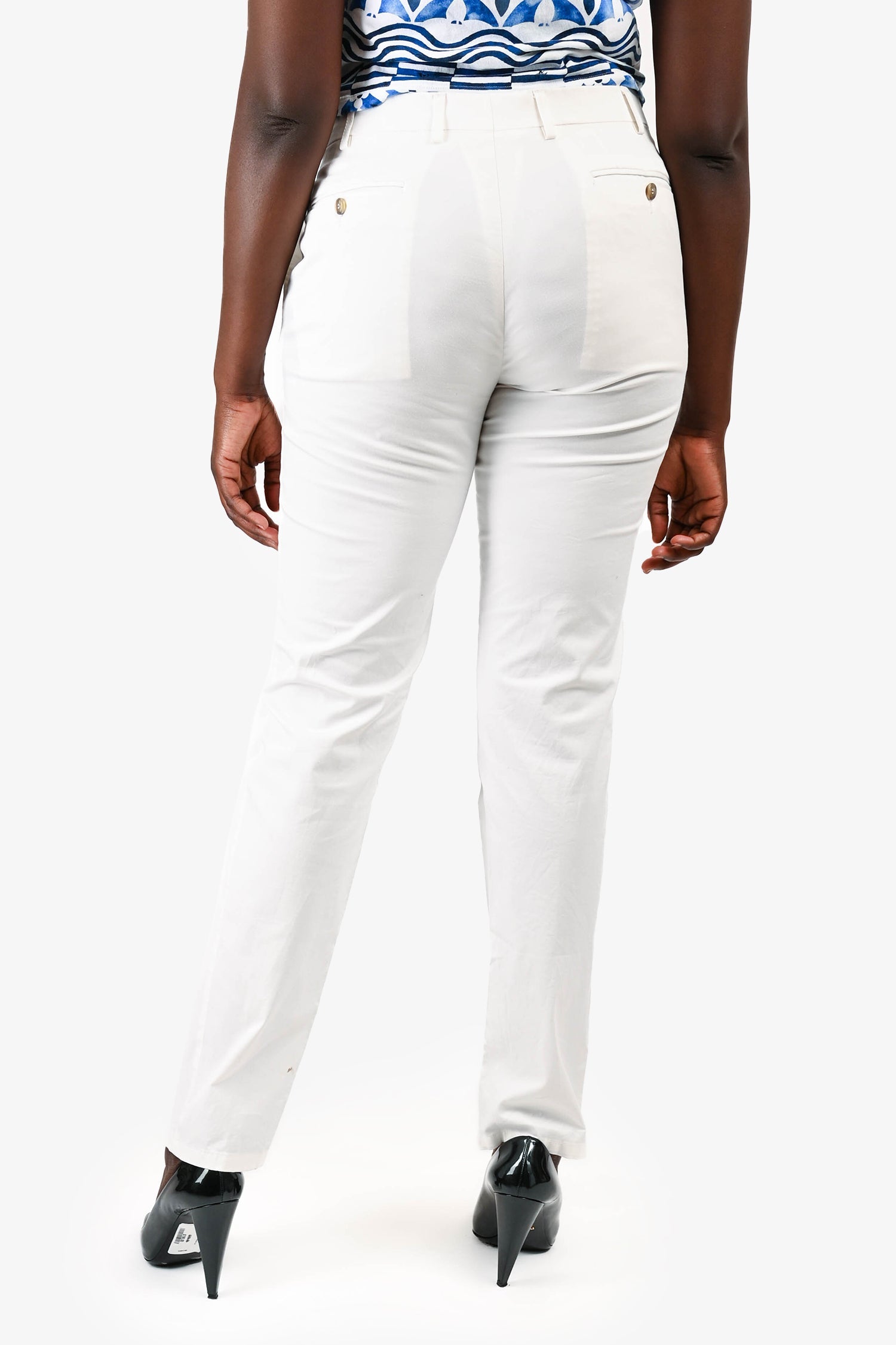 Canali White Cotton Slim Fit Trousers Size 50 Mens