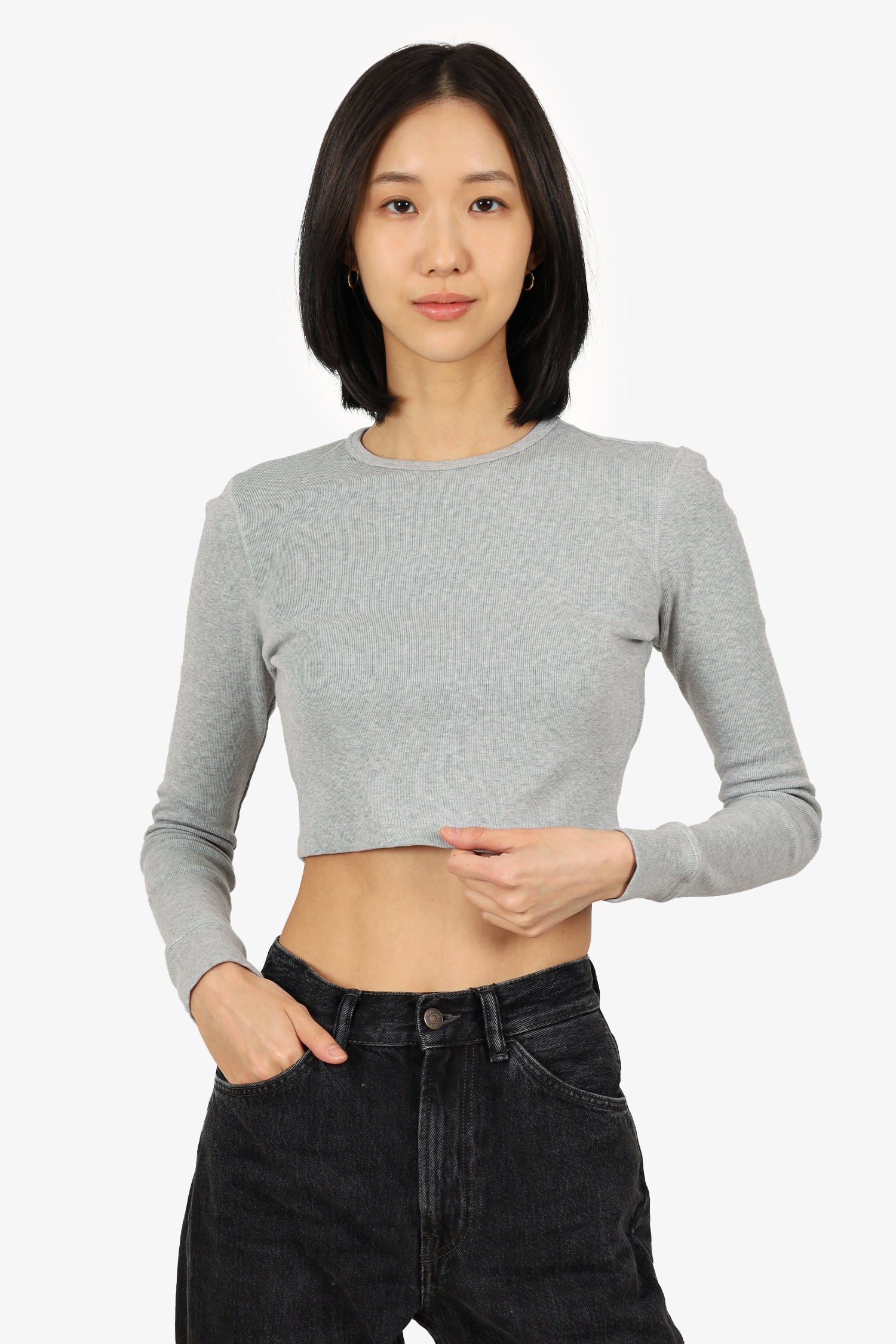 Wardrobe.NYC Grey Ribbed Long Sleeve Cropped Top Size S
