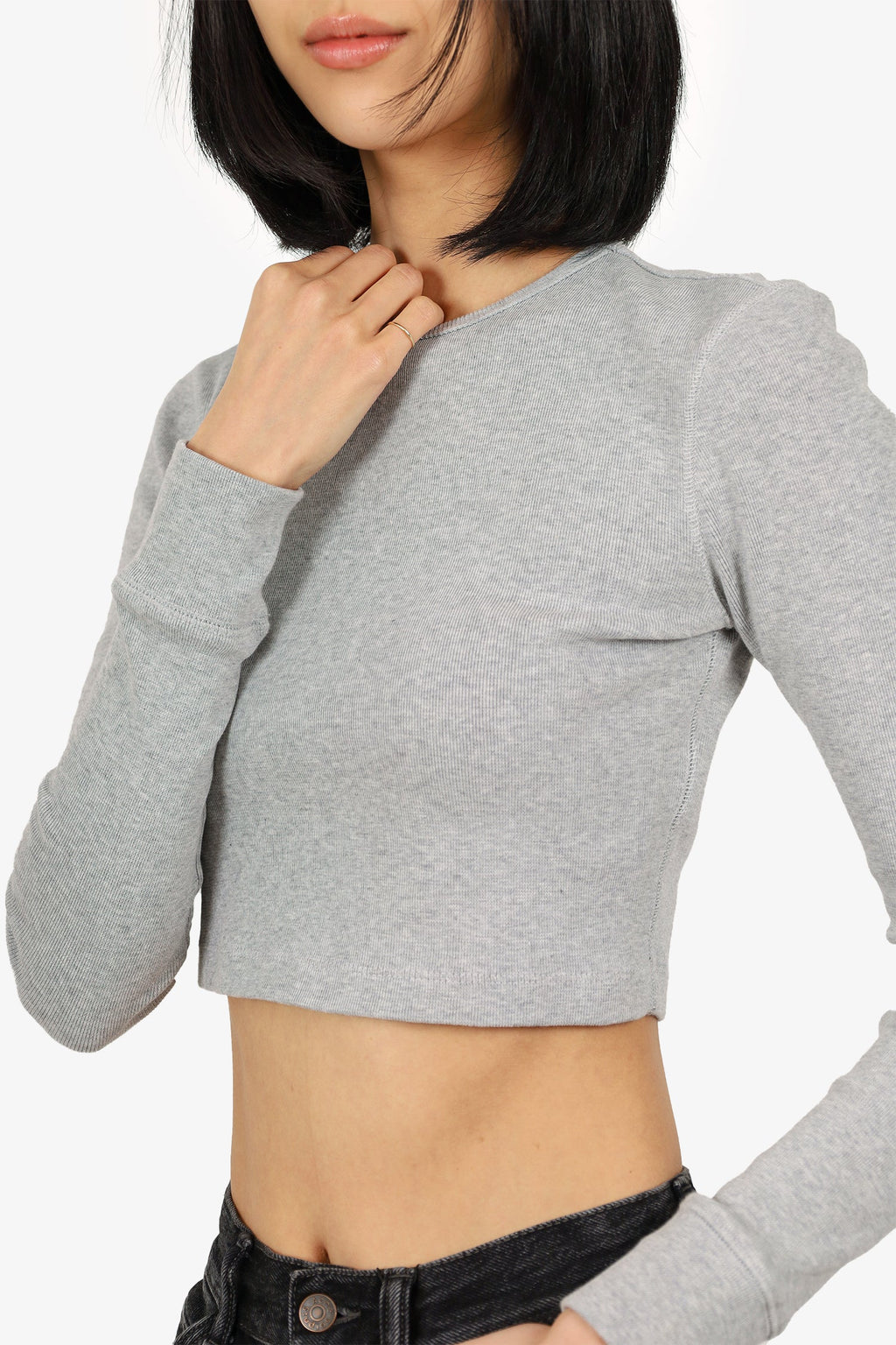 Wardrobe.NYC Grey Ribbed Long Sleeve Cropped Top Size S
