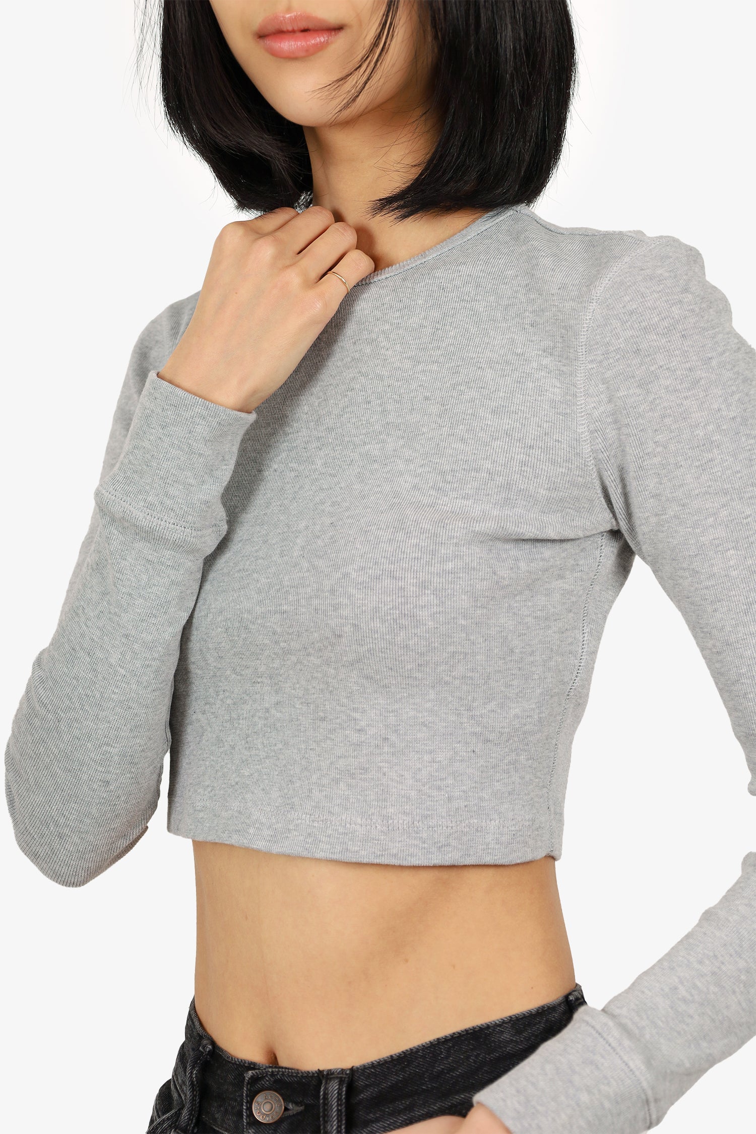 Wardrobe.NYC Grey Ribbed Long Sleeve Cropped Top Size S