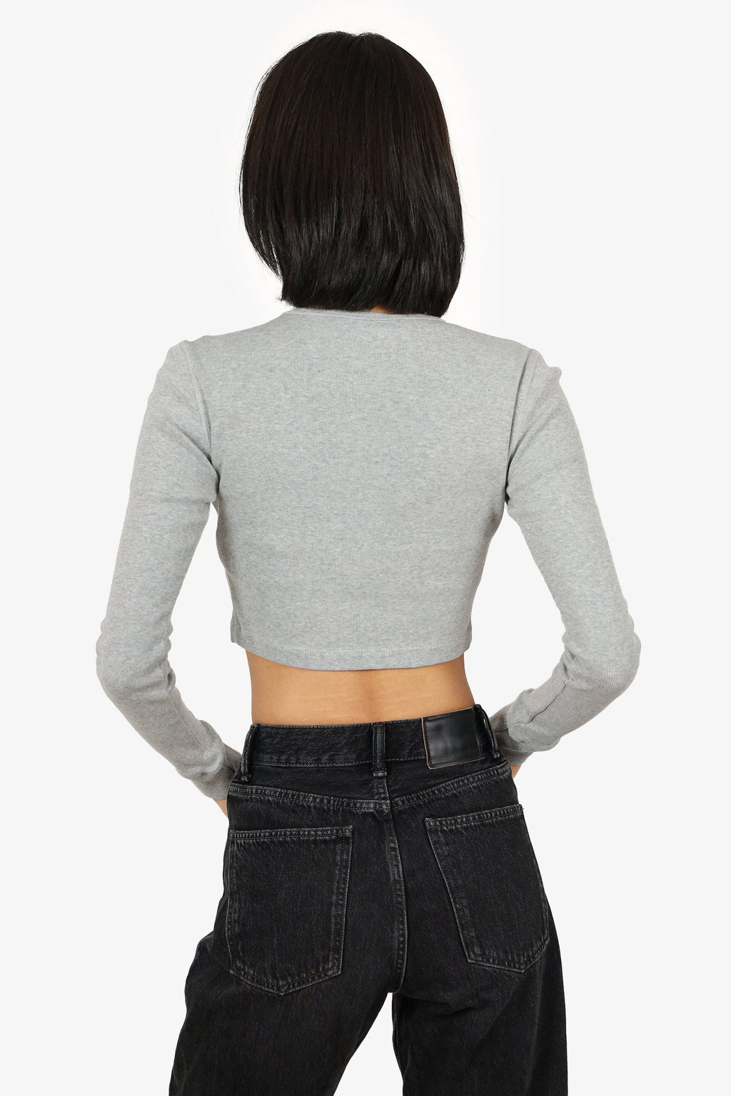 Wardrobe.NYC Grey Ribbed Long Sleeve Cropped Top Size S