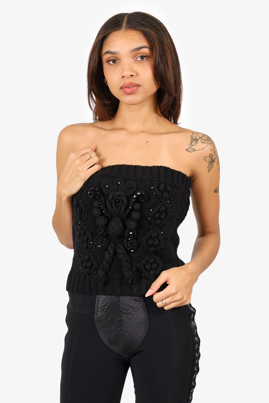 Kenzo Black Wool Knit Embellished Sleeveless Top Size L