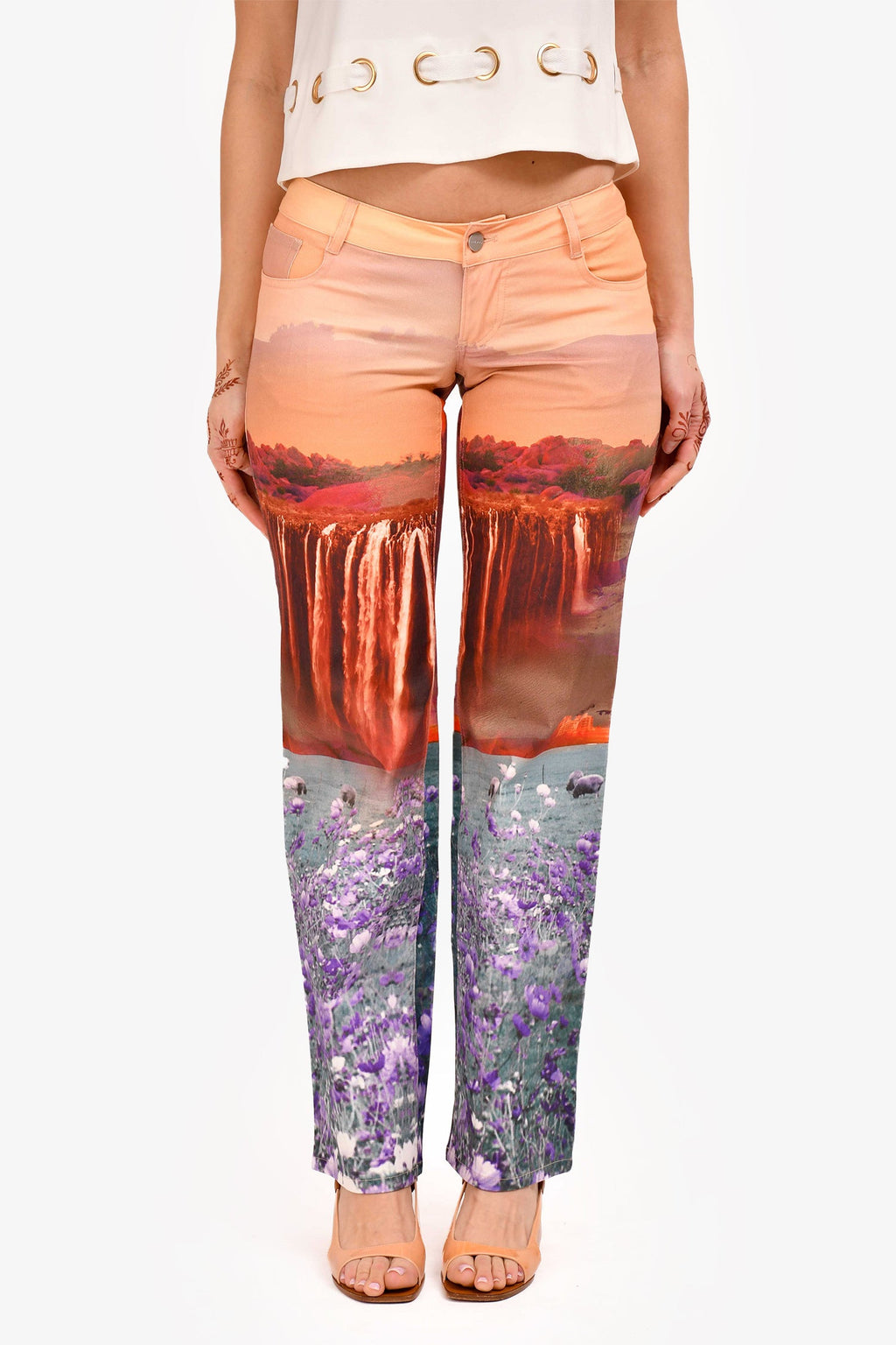 Miao Orange Printed 'Oasis Atlas' Pants Size XS