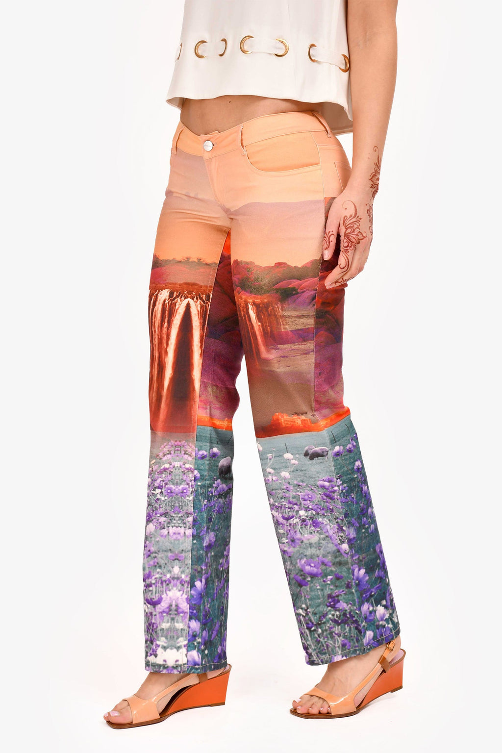 Miao Orange Printed 'Oasis Atlas' Pants Size XS