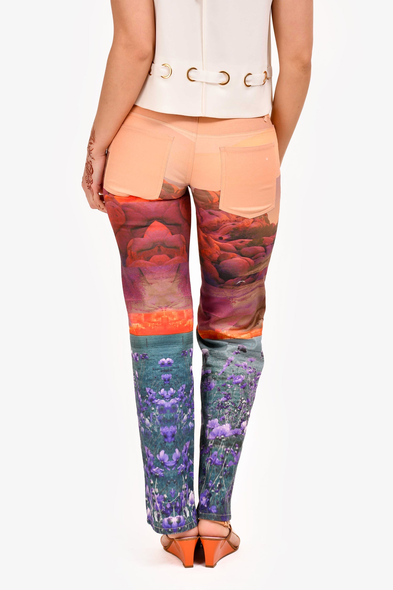Miao Orange Printed 'Oasis Atlas' Pants Size XS