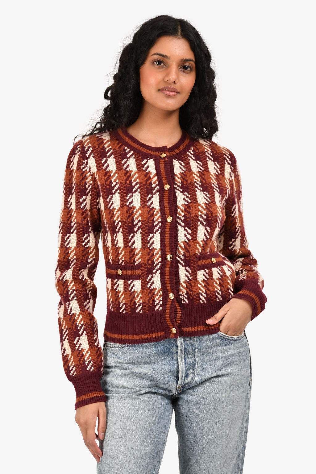 Prada 2024 Red/Brown Wool Plaid Sweater Size 38