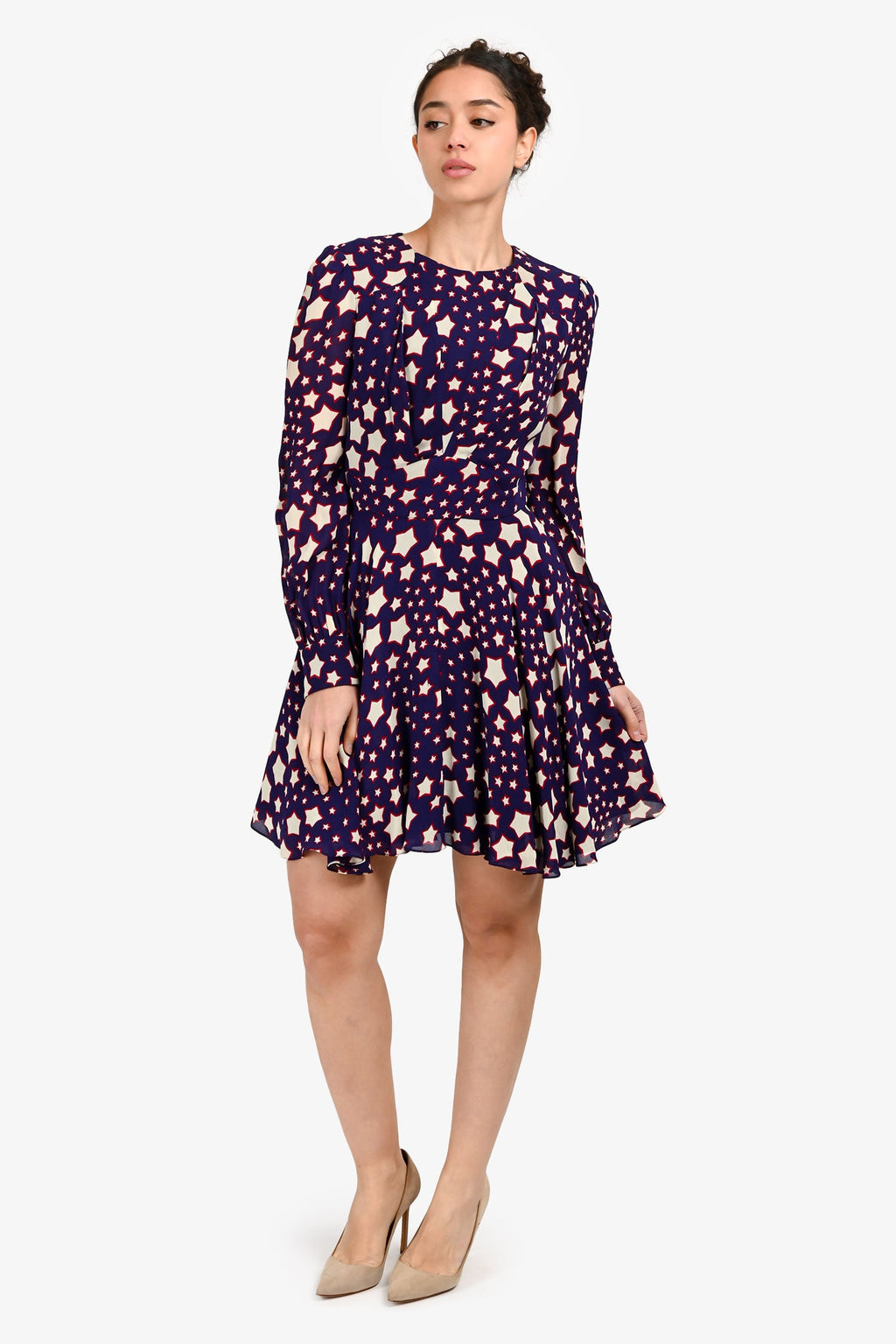 Saint Laurent Purple/White Silk Star Pattern Mini Dress Size 38