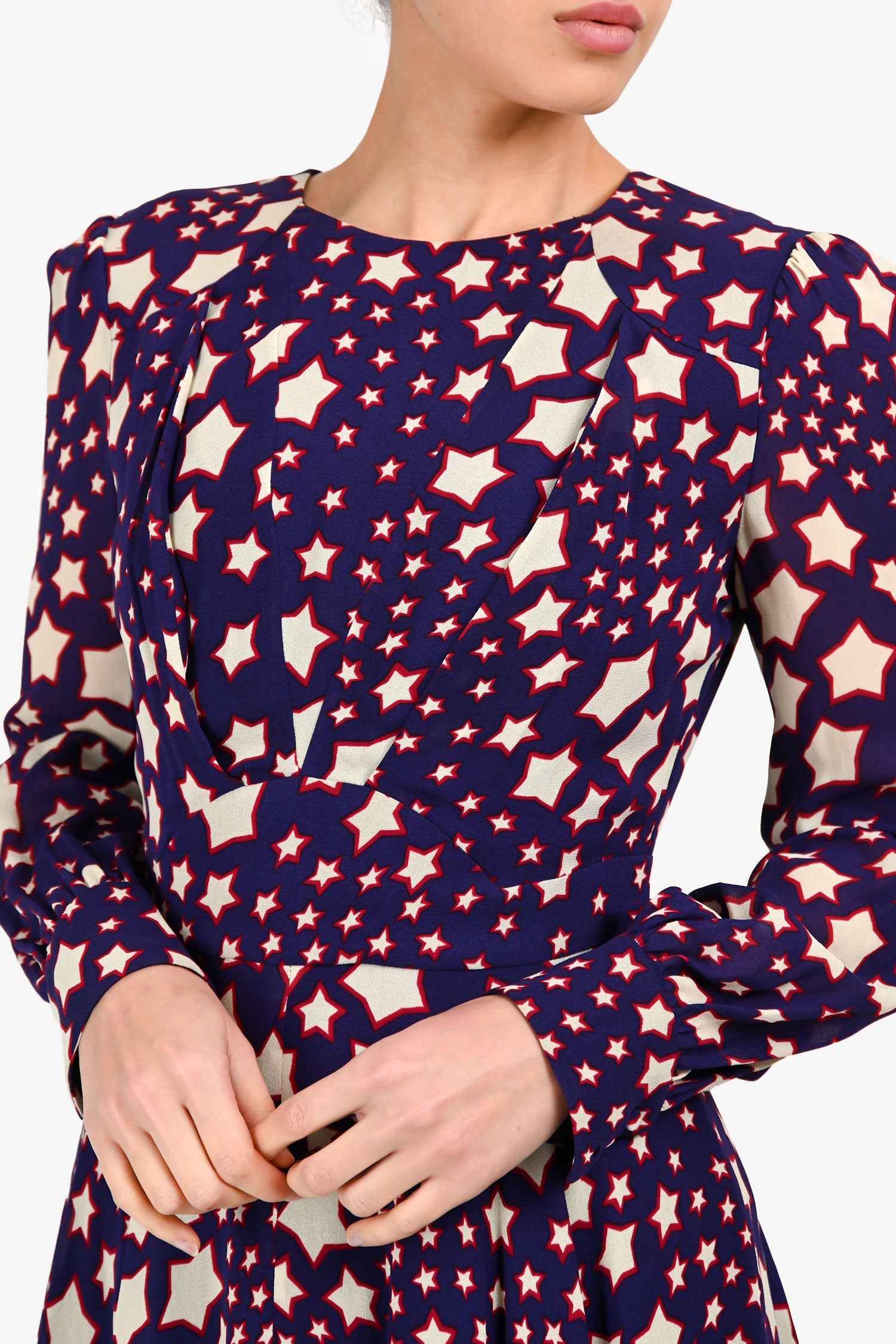 Saint Laurent Purple/White Silk Star Pattern Mini Dress Size 38