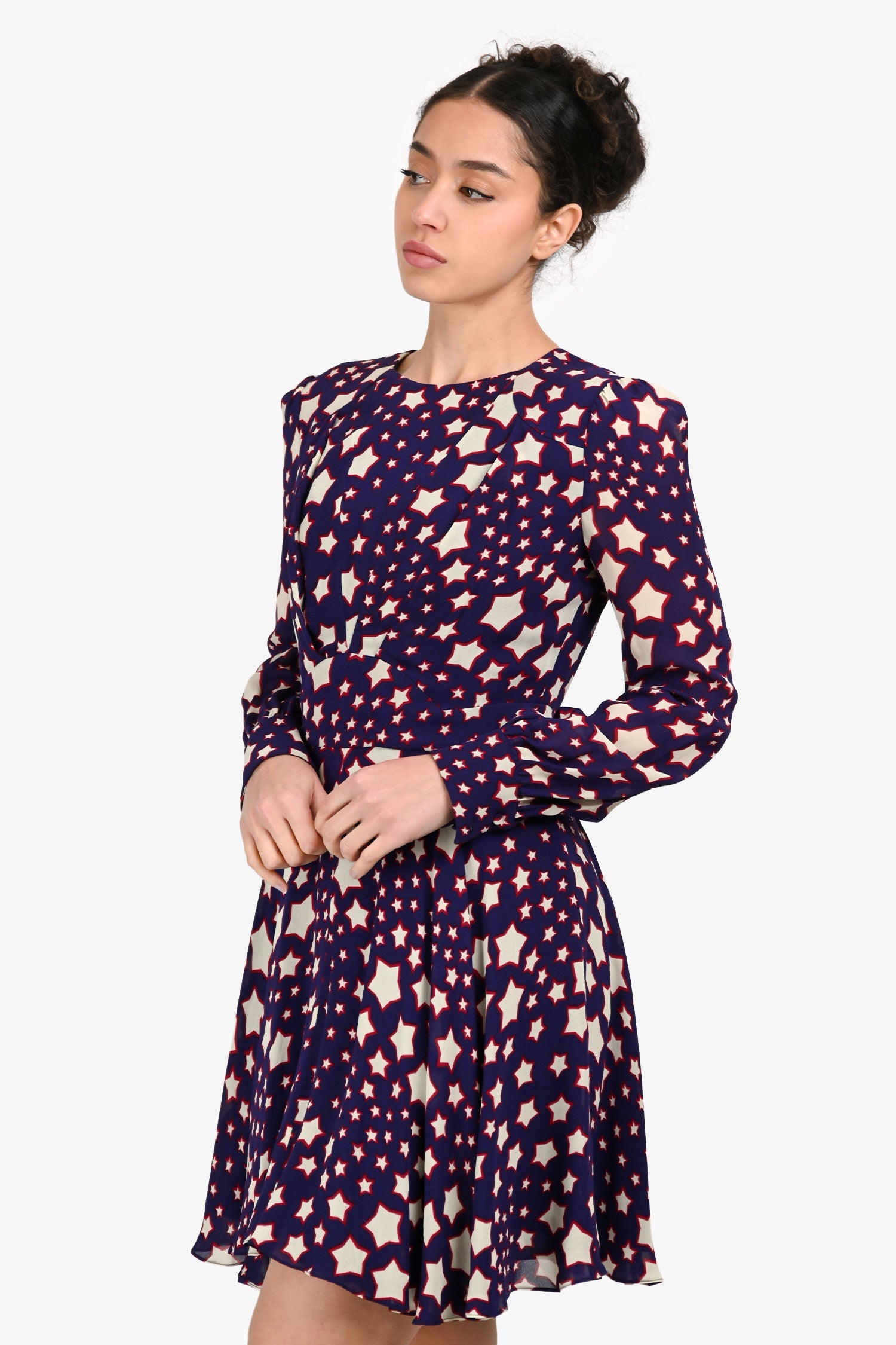 Saint Laurent Purple/White Silk Star Pattern Mini Dress Size 38
