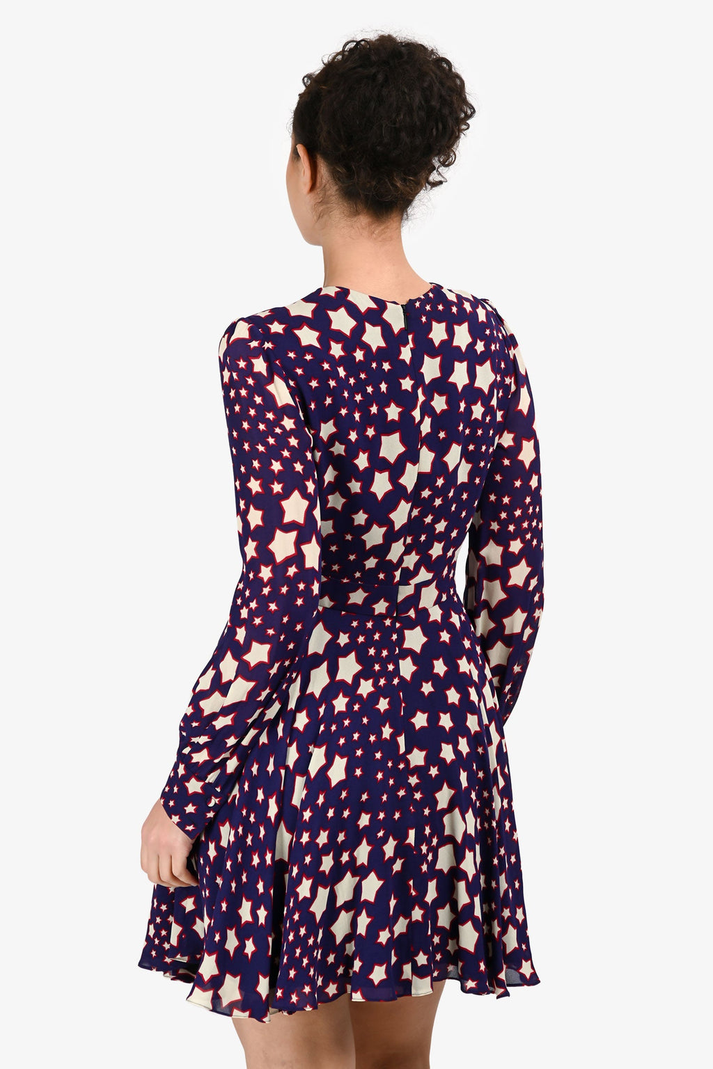 Saint Laurent Purple/White Silk Star Pattern Mini Dress Size 38