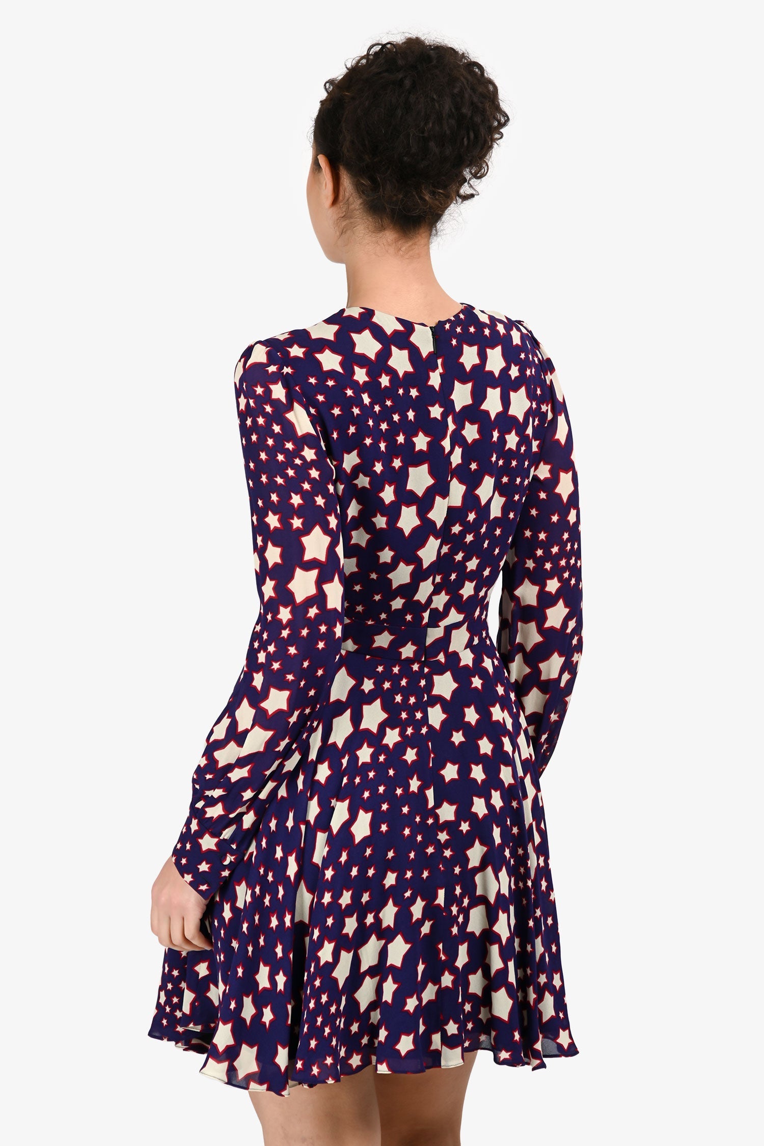 Saint Laurent Purple/White Silk Star Pattern Mini Dress Size 38