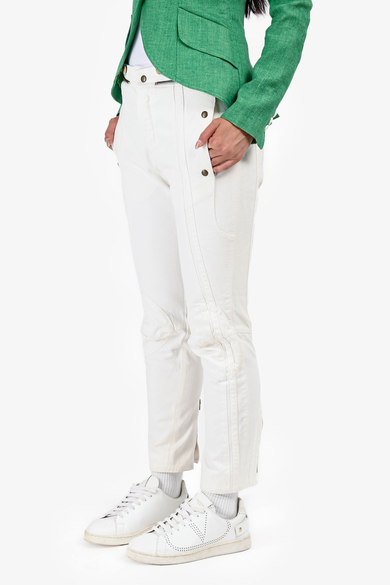 Chloe White Denim Biker Style Jeans Size 38