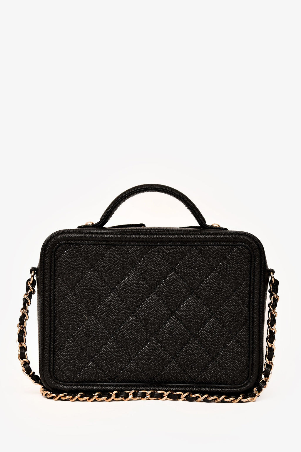 Pre-Loved Chanel™ 2019-20 Black Caviar Leather Filigree Small Vanity Case Crossbody