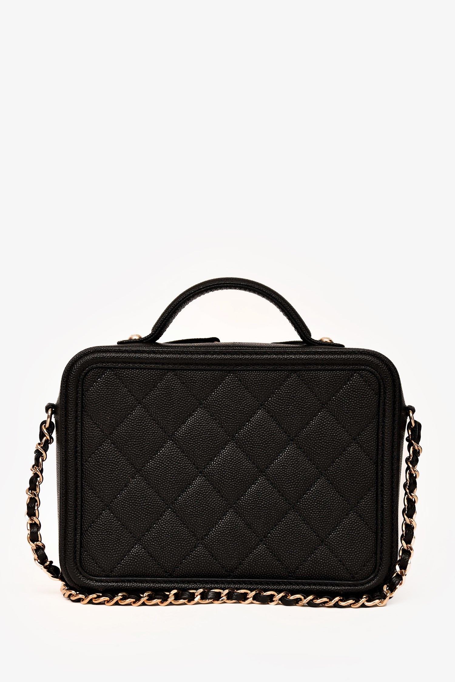 Pre-Loved Chanel™ 2019-20 Black Caviar Leather Filigree Small Vanity Case Crossbody