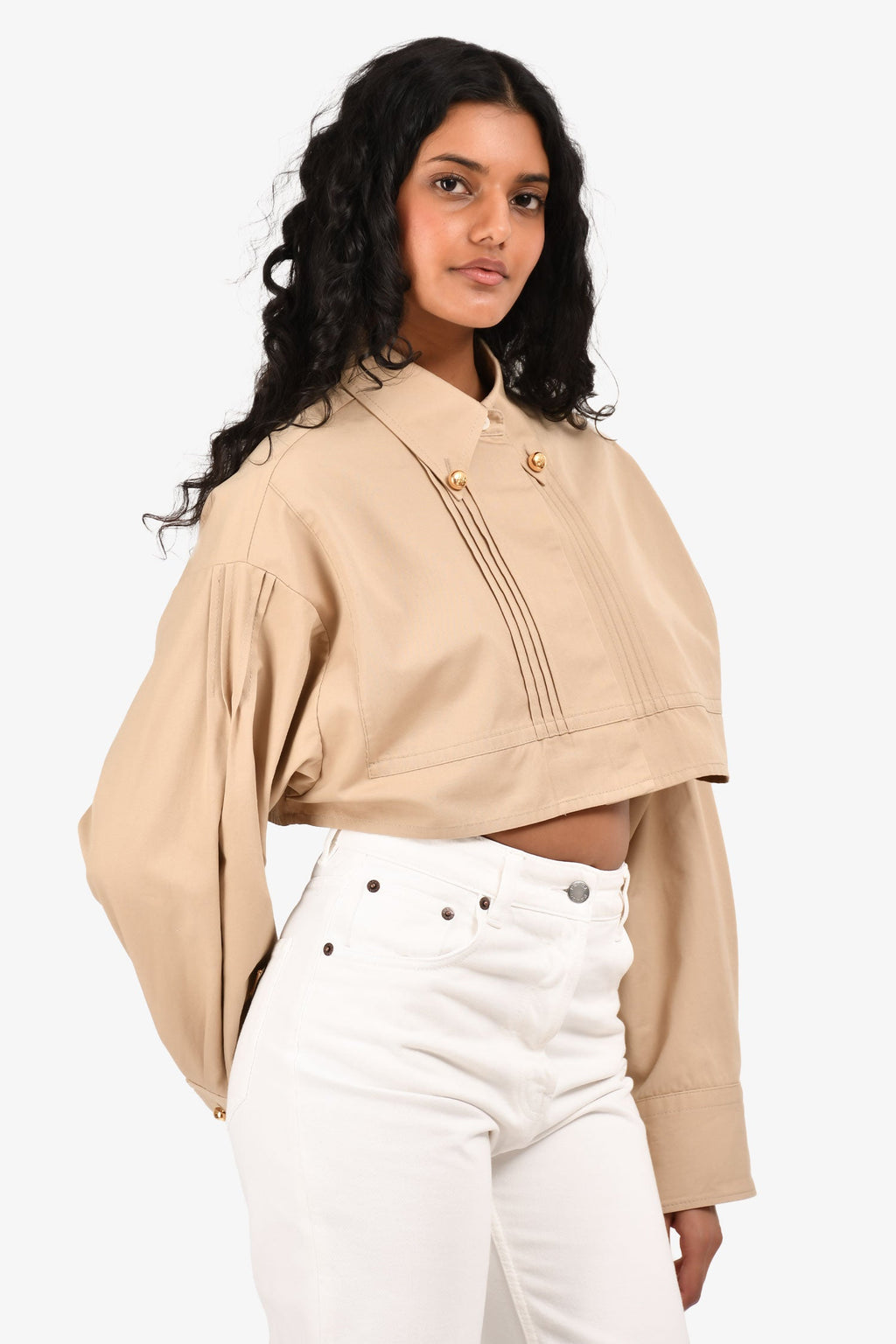 Prada 2023 Beige Cotton Poplin Cropped Jacket Size 38
