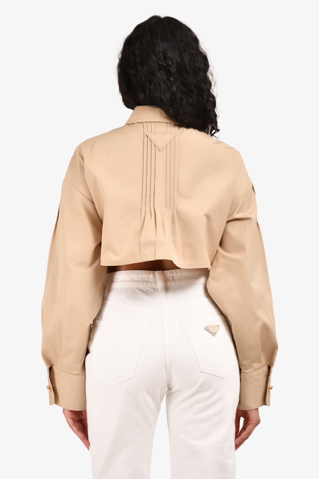 Prada 2023 Beige Cotton Poplin Cropped Jacket Size 38