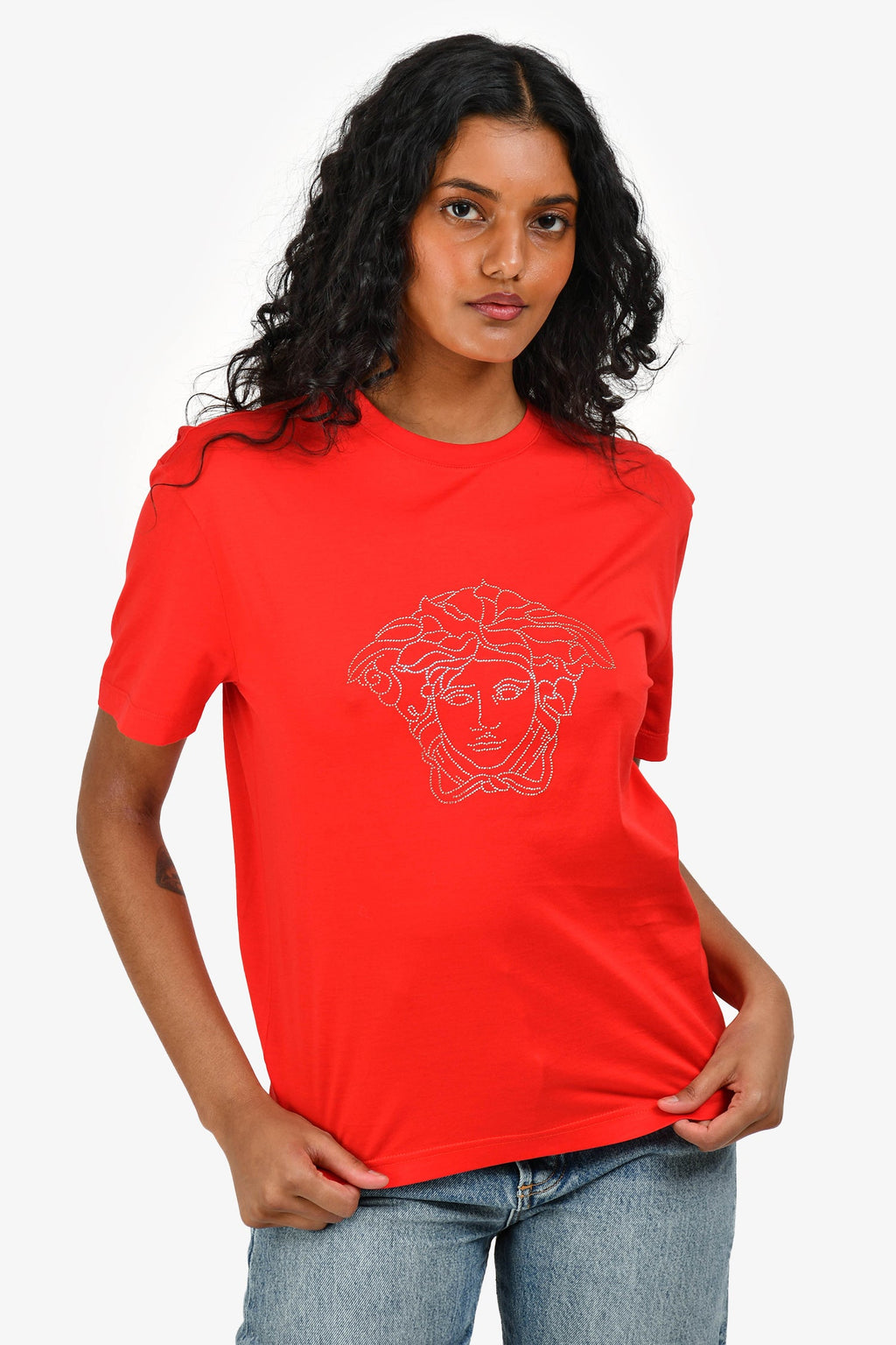 Versace Red Studded Medusa Short Sleeve T-Shirt Size XS