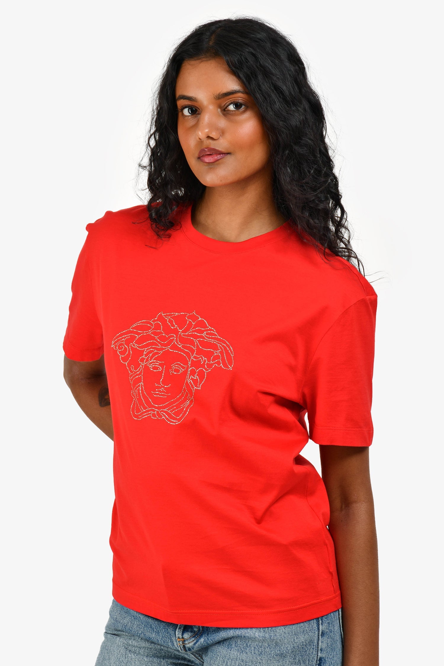 Versace Red Studded Medusa Short Sleeve T-Shirt Size XS