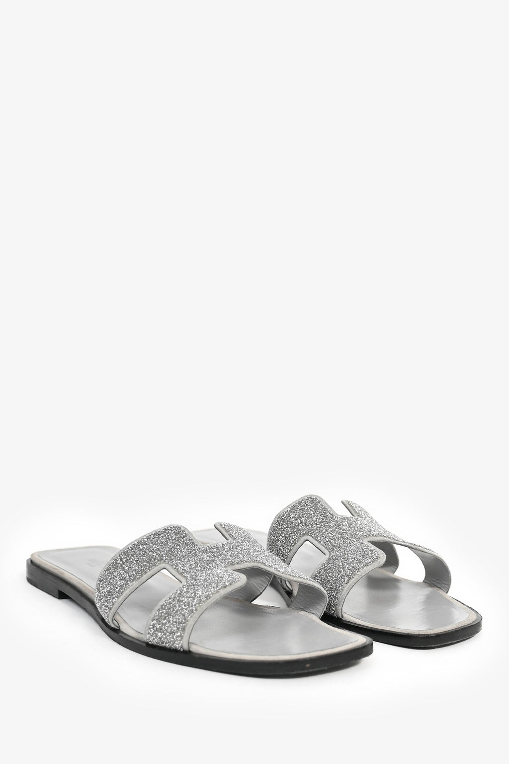 Hermès Silver Glitter Oran Sandals Size 40.5
