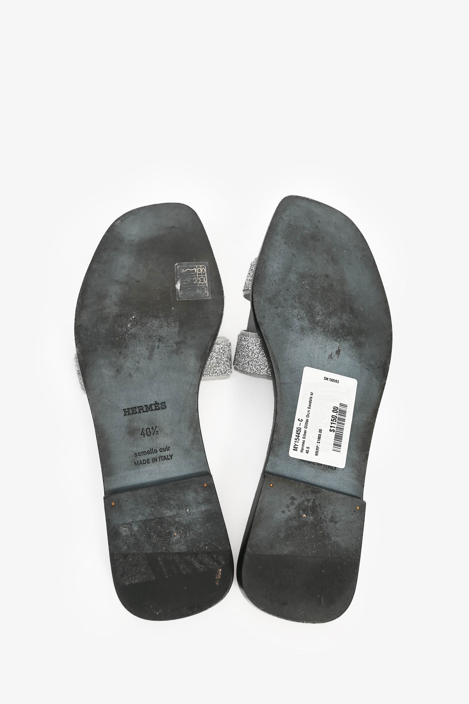 Hermès Silver Glitter Oran Sandals Size 40.5