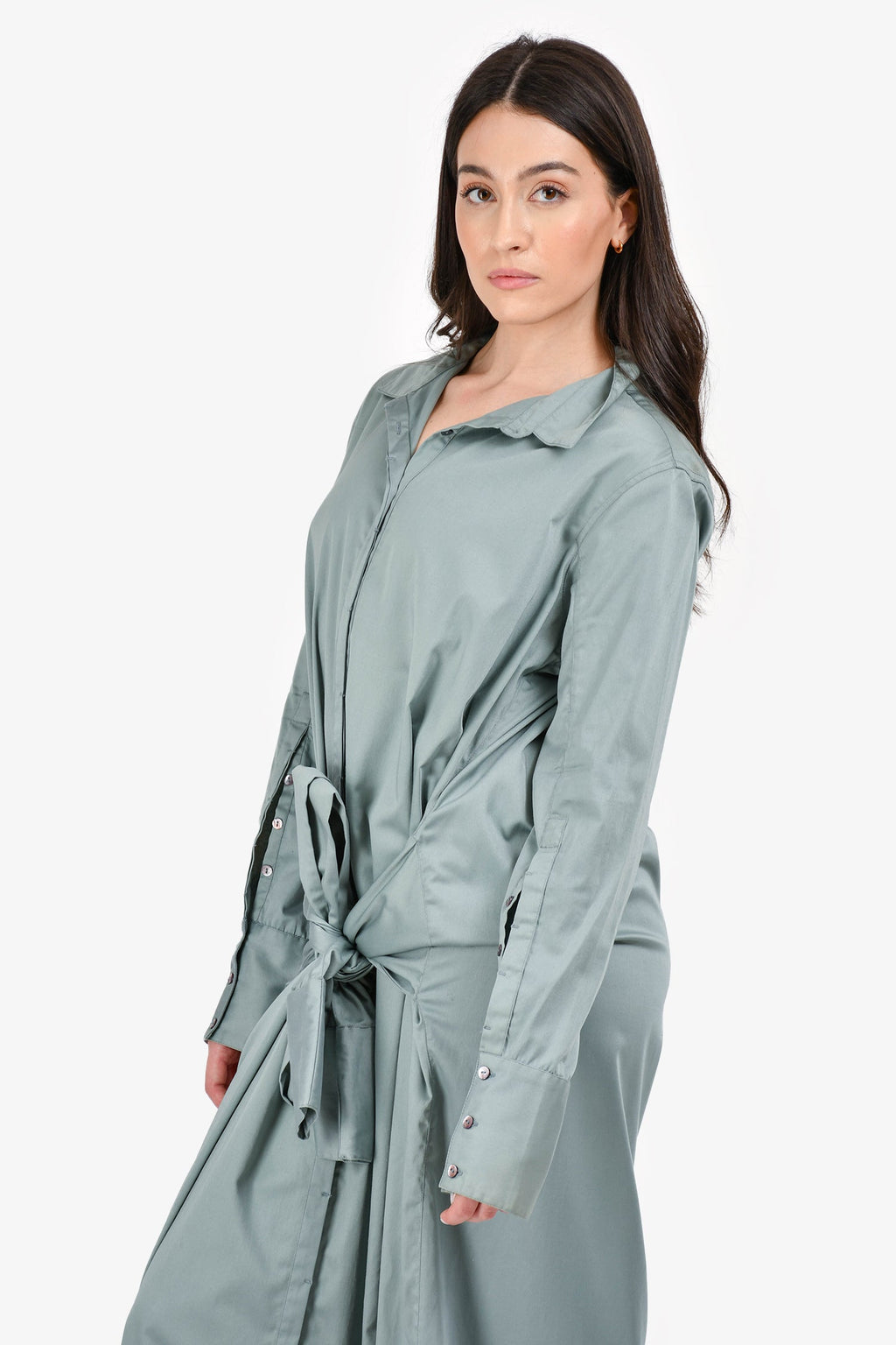 Nicholas K Blue Button-Up Midi Shirt Dress with Waist Tie Size S
