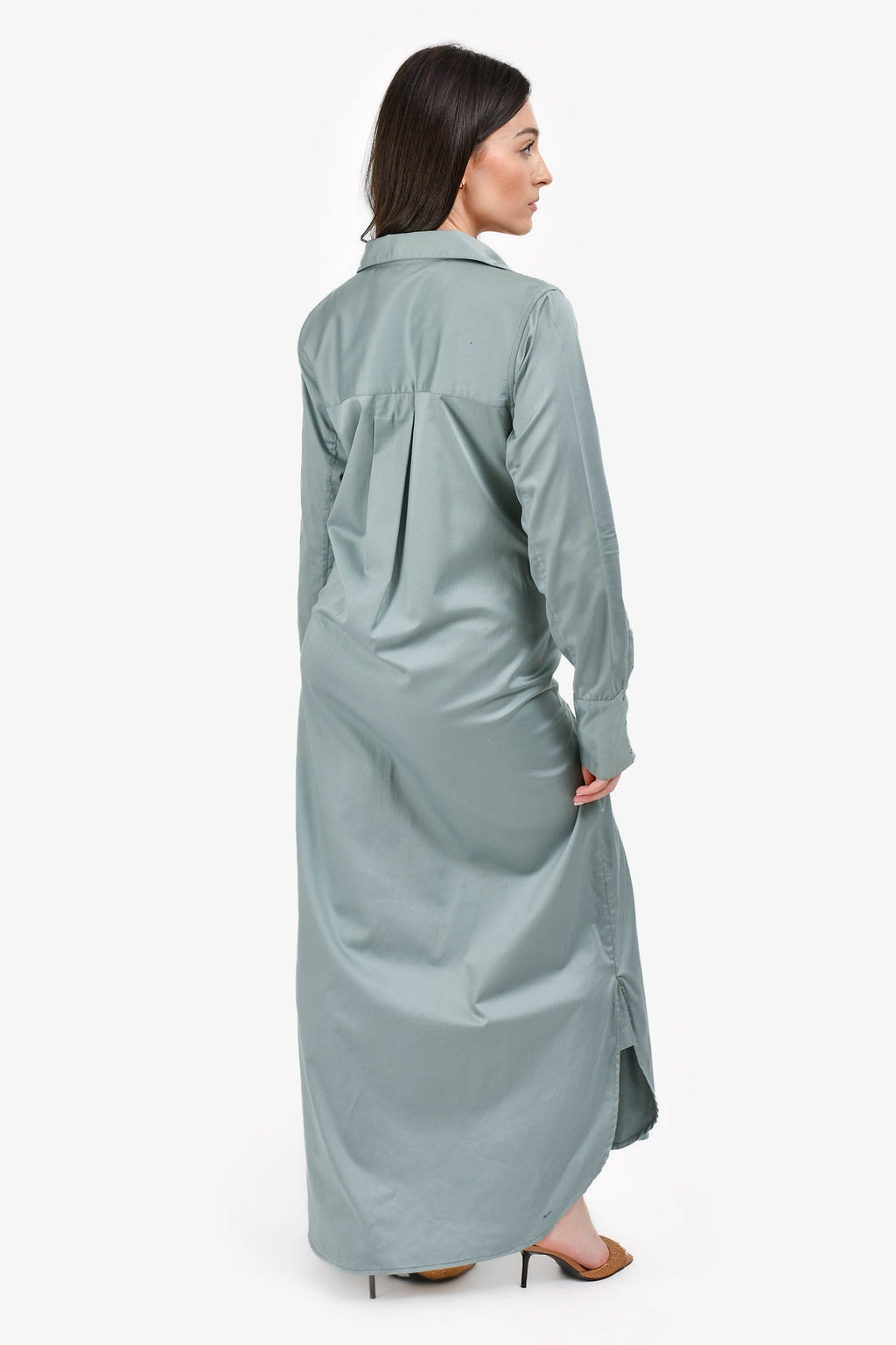 Nicholas K Blue Button-Up Midi Shirt Dress with Waist Tie Size S