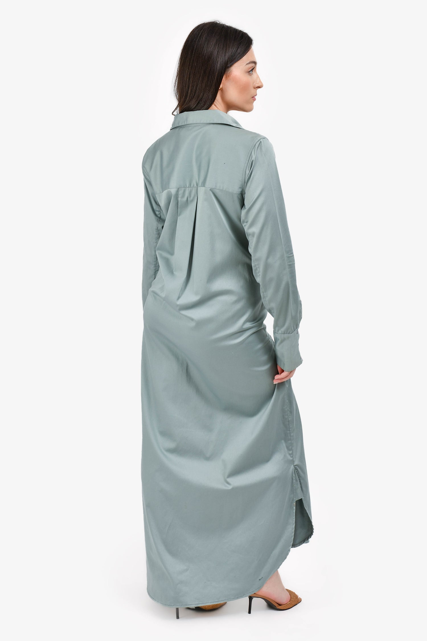 Nicholas K Blue Button-Up Midi Shirt Dress with Waist Tie Size S