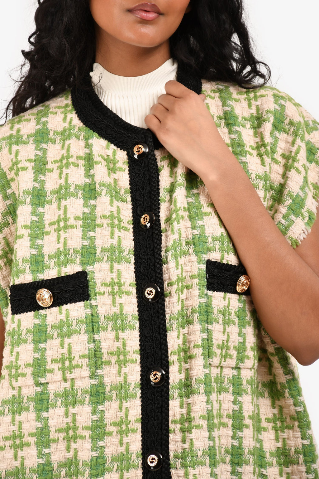 Gucci 2018 Green/White Tweed Vest Jacket Size 44
