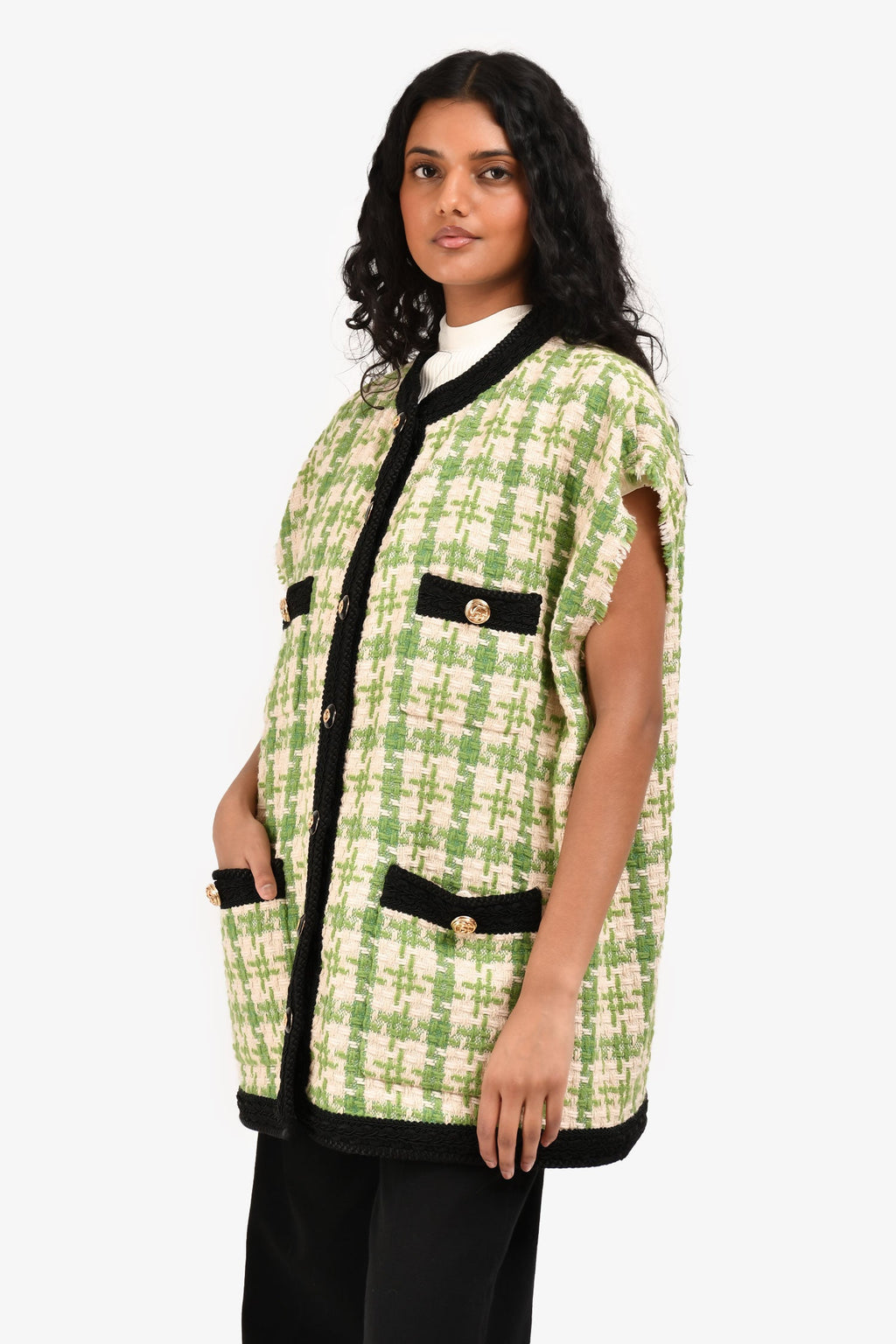 Gucci 2018 Green/White Tweed Vest Jacket Size 44