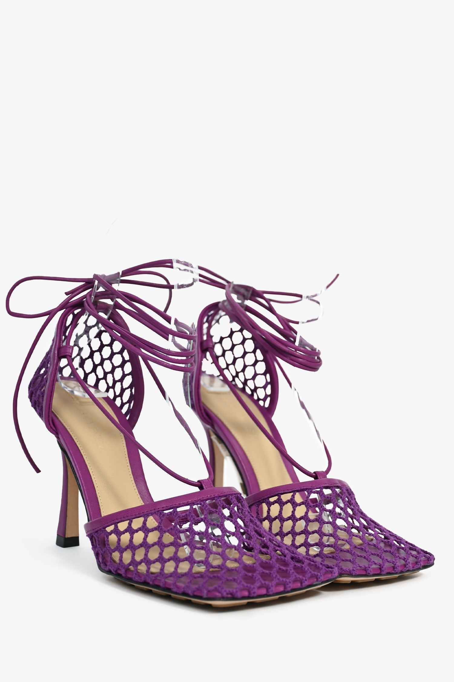 Bottega Veneta Purple Stretch Lace Up Net Heels Size 37