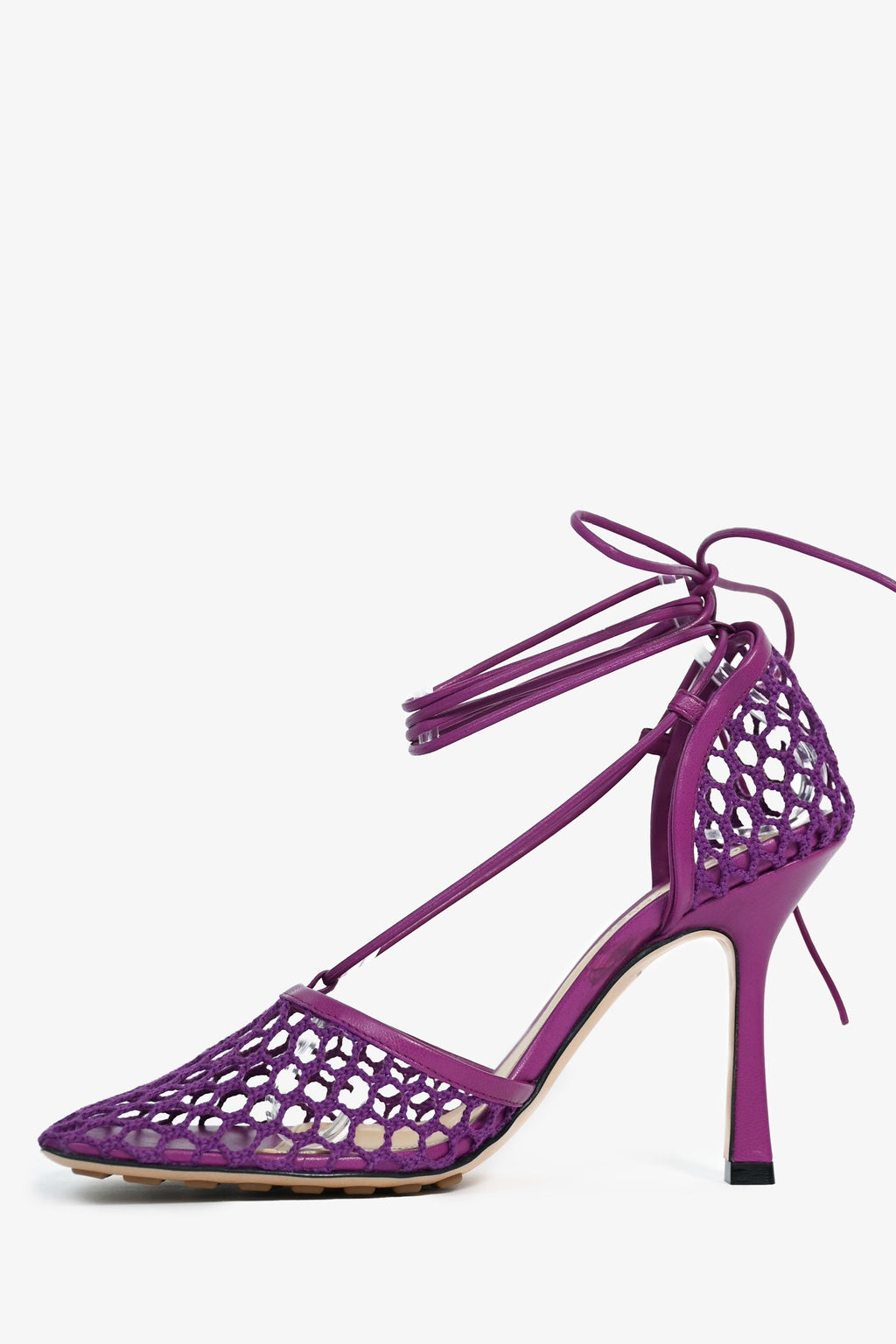 Bottega Veneta Purple Stretch Lace Up Net Heels Size 37