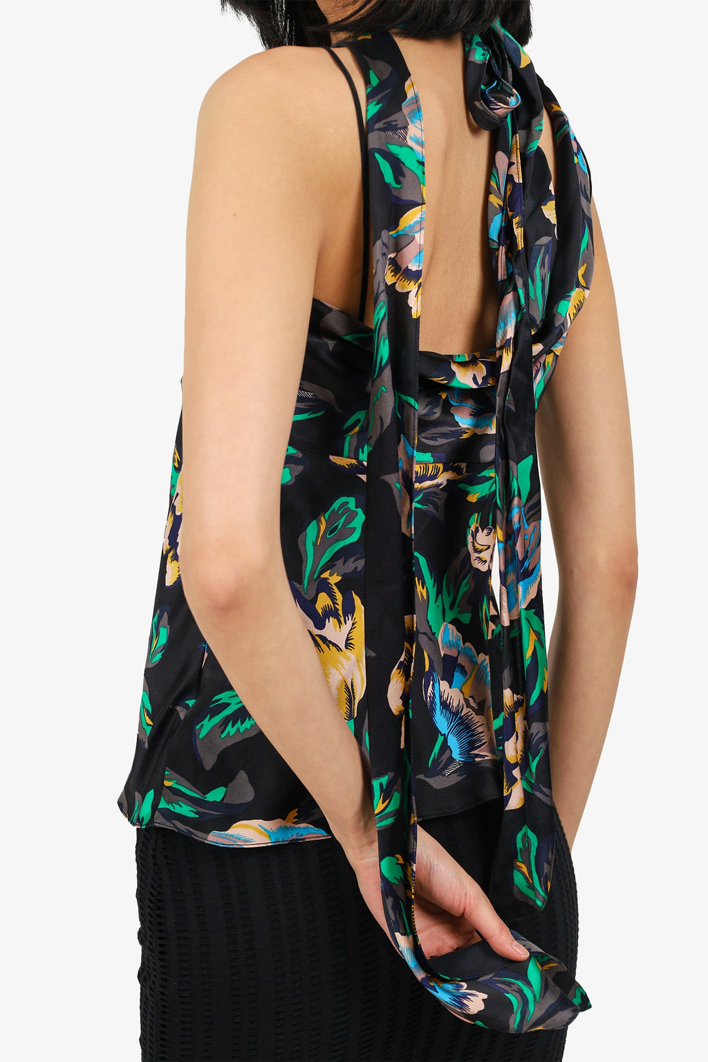 Diane von Furstenberg Black Silk Floral Print Turtleneck Top Size XS