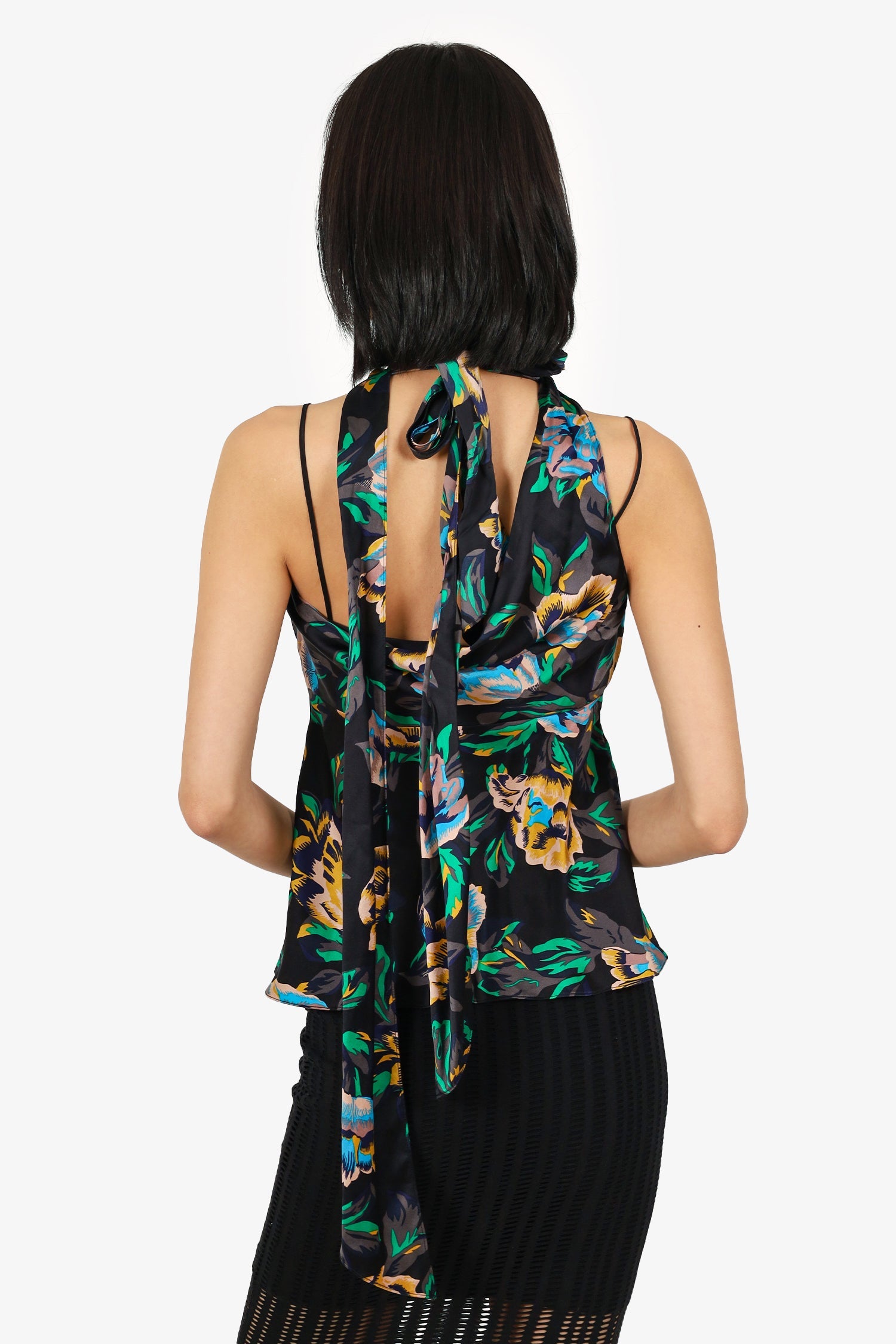 Diane von Furstenberg Black Silk Floral Print Turtleneck Top Size XS