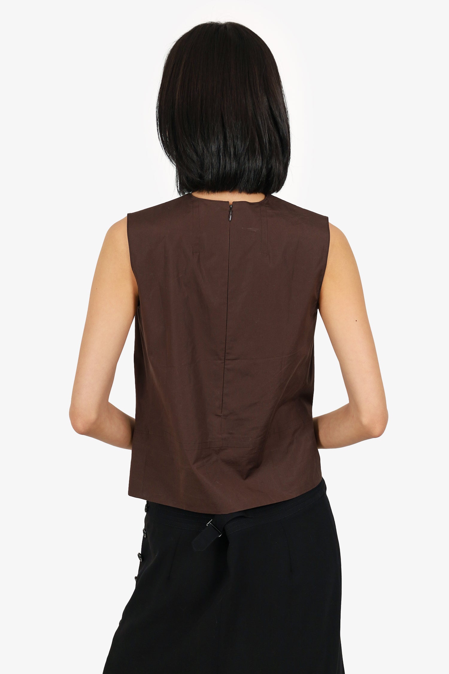Hermès Vintage Brown Cotton Sleeveless Top Size 34