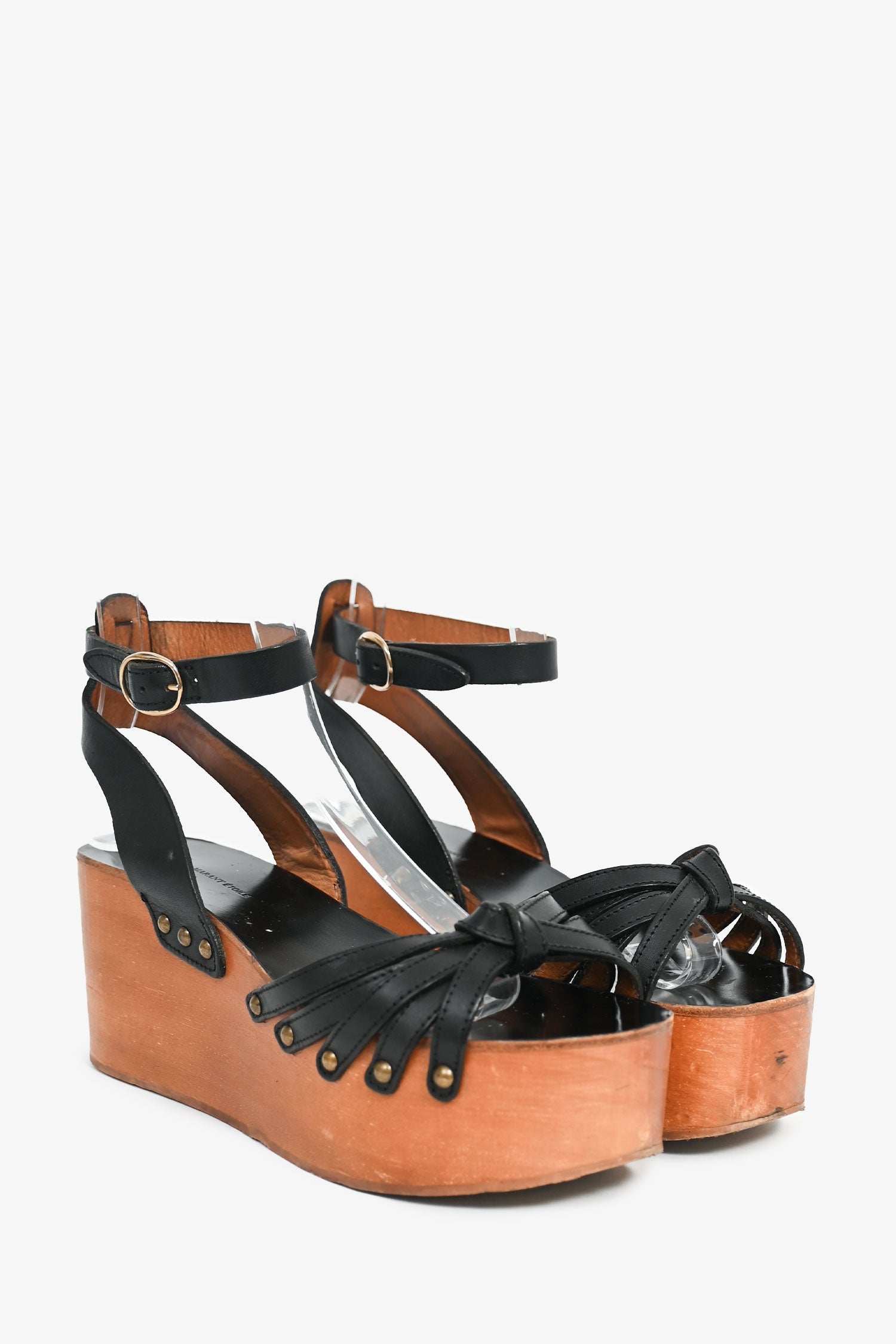 Isabel Marant Etoile Black Leather Wooden Platform Sandals Size 36